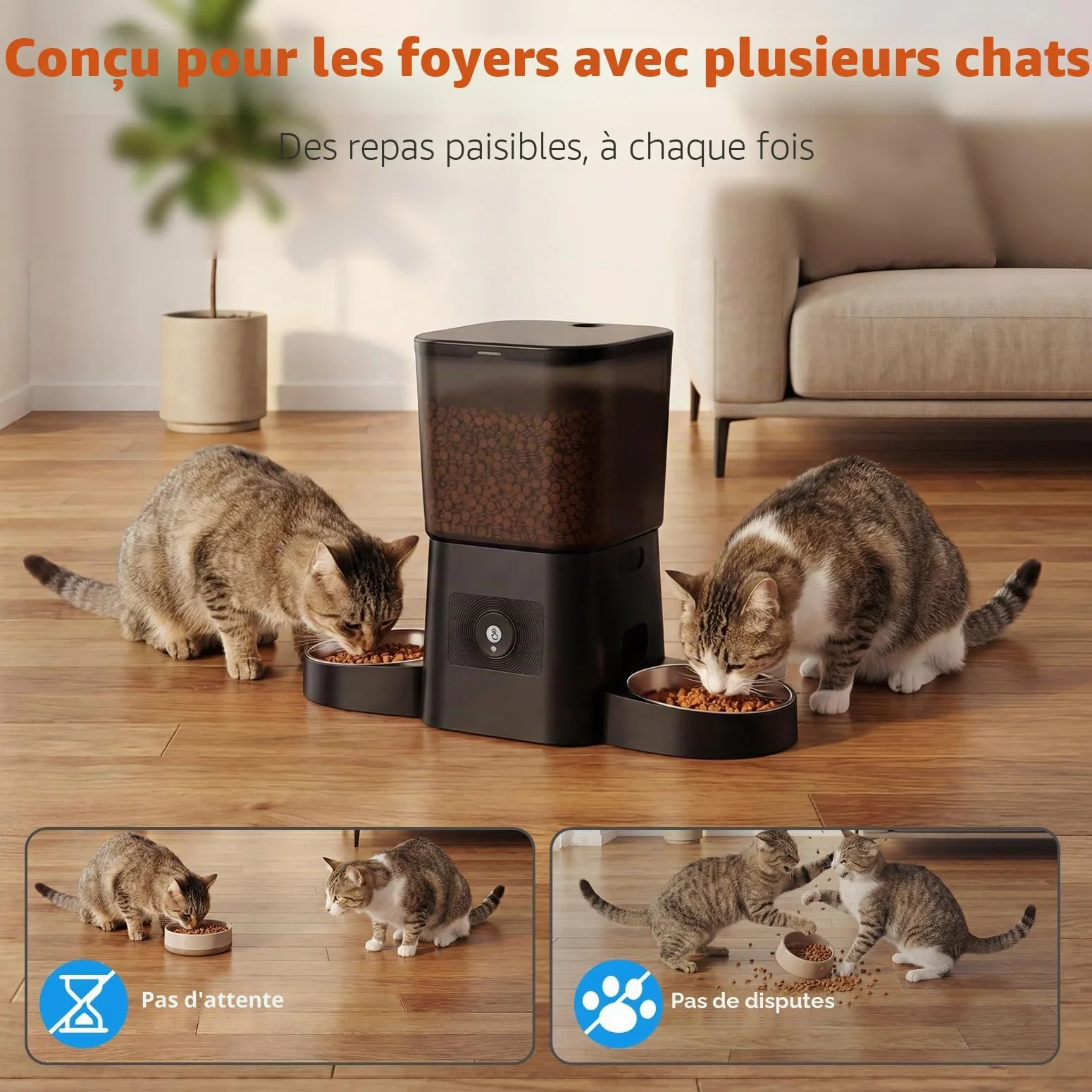 HoneyGuaridan Distributeur Croquettes Chat Automatique WiFi 5G/2.4G, Distributeur Nourriture pour Chats/Chiens, Scellé Fraîcheur 1-6 Repas/Jour