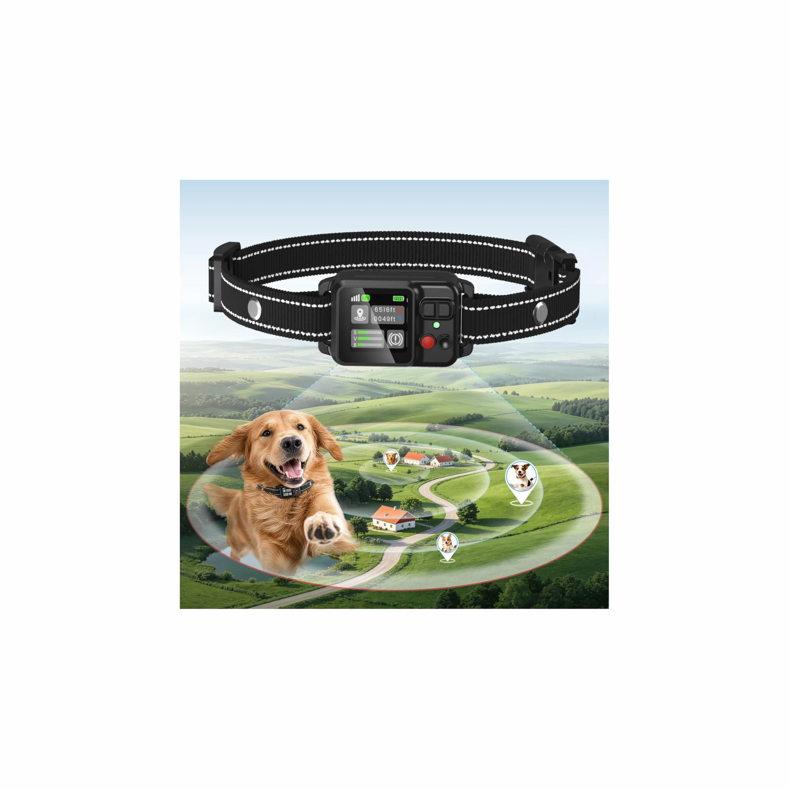 Collier Anti Fugue Chien sans Fil GPS avec Écran Couleur, Clôture GPS Intelligente Haute Précision, Réglable 30-999M, IPX7 Étanche