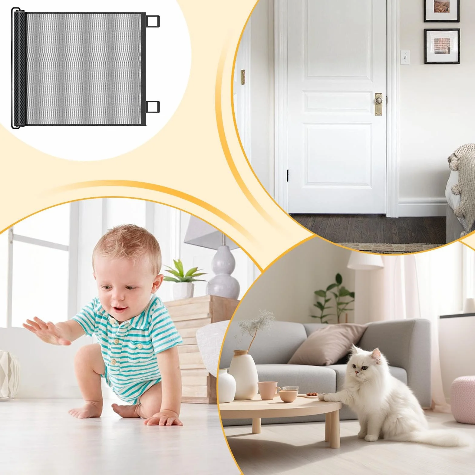 Barrière automatique pour animaux de compagnie - Porte rétractable avec filet de sécurité, installation rapide, design compact