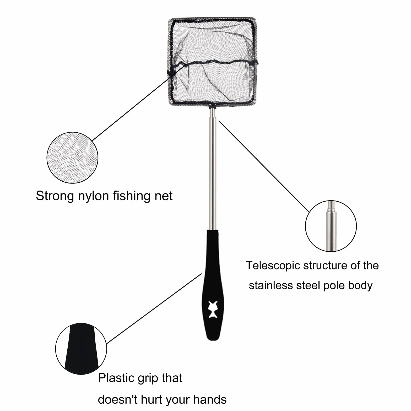 Epuisette Aquarium avec Manche Télescopique en Acier Inoxydable, Épuisette Aquarium pour Attraper Les Petits Poissons et Crevettes et Nettoyer L'aquarium, Extensible 31-61cm