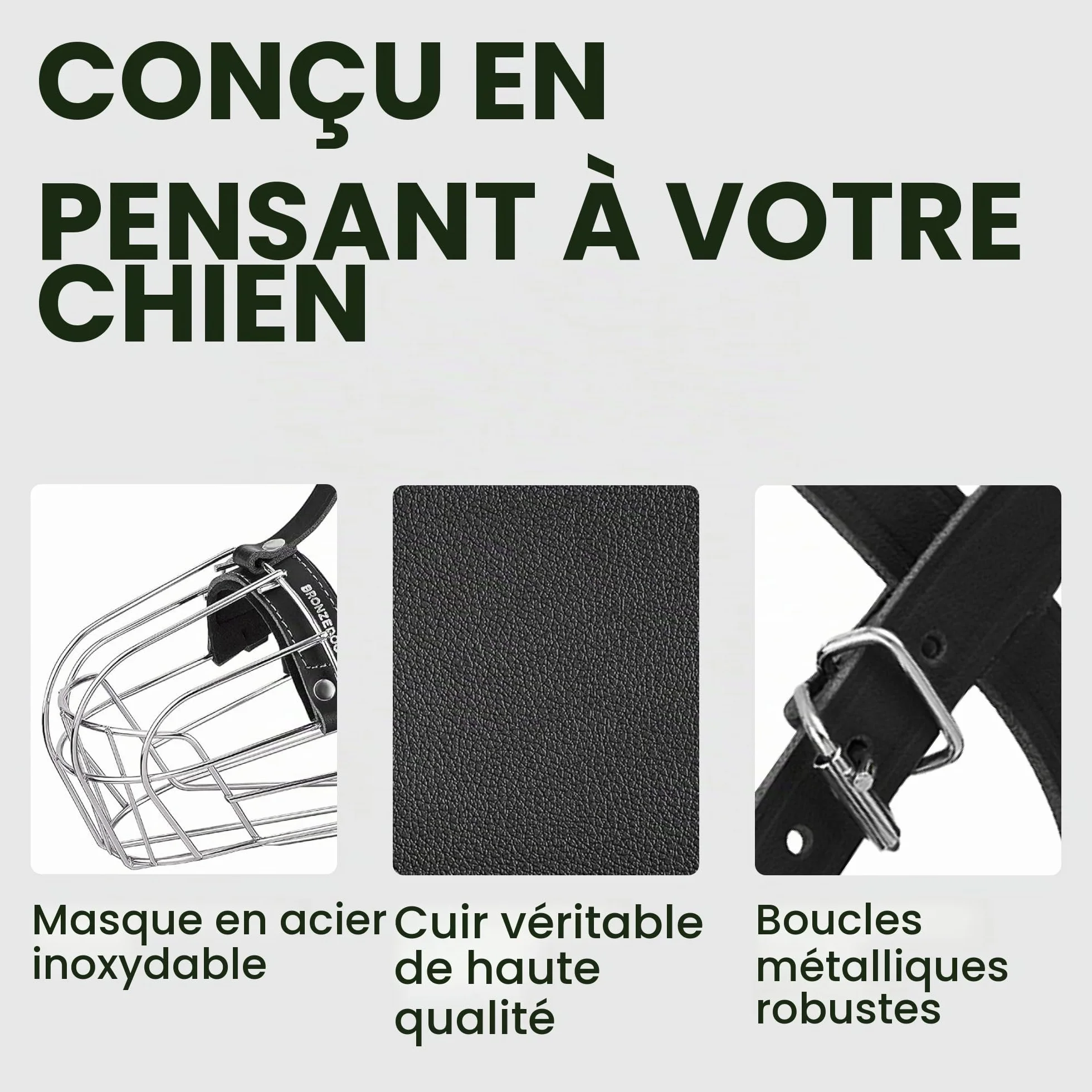 BronzeDog Muselière pour Chien en métal Amstaff Panier en Fil de Fer Sangles réglables en Cuir pour Grands Chiens