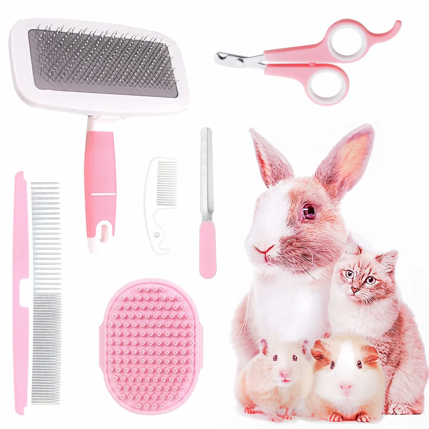 Kit de toilettage pour Petits Animaux Brosse Gant Peigne Coupe-Ongles Lapin
