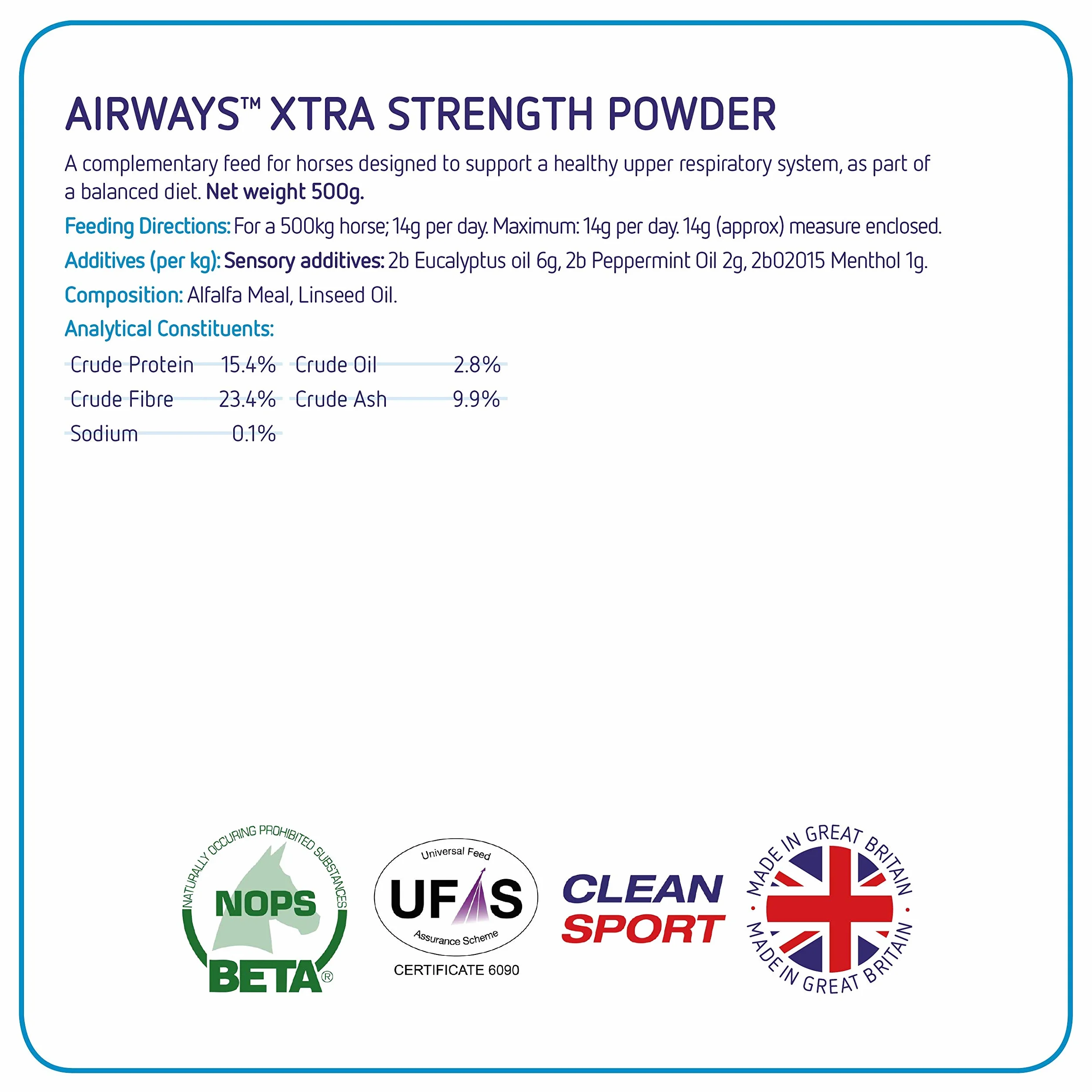 Equine America Airways Xtra Force | Premium prêt pour l'utilisation du supplément Cheval & Poney | pour l'assistance respiratoire | 500g.