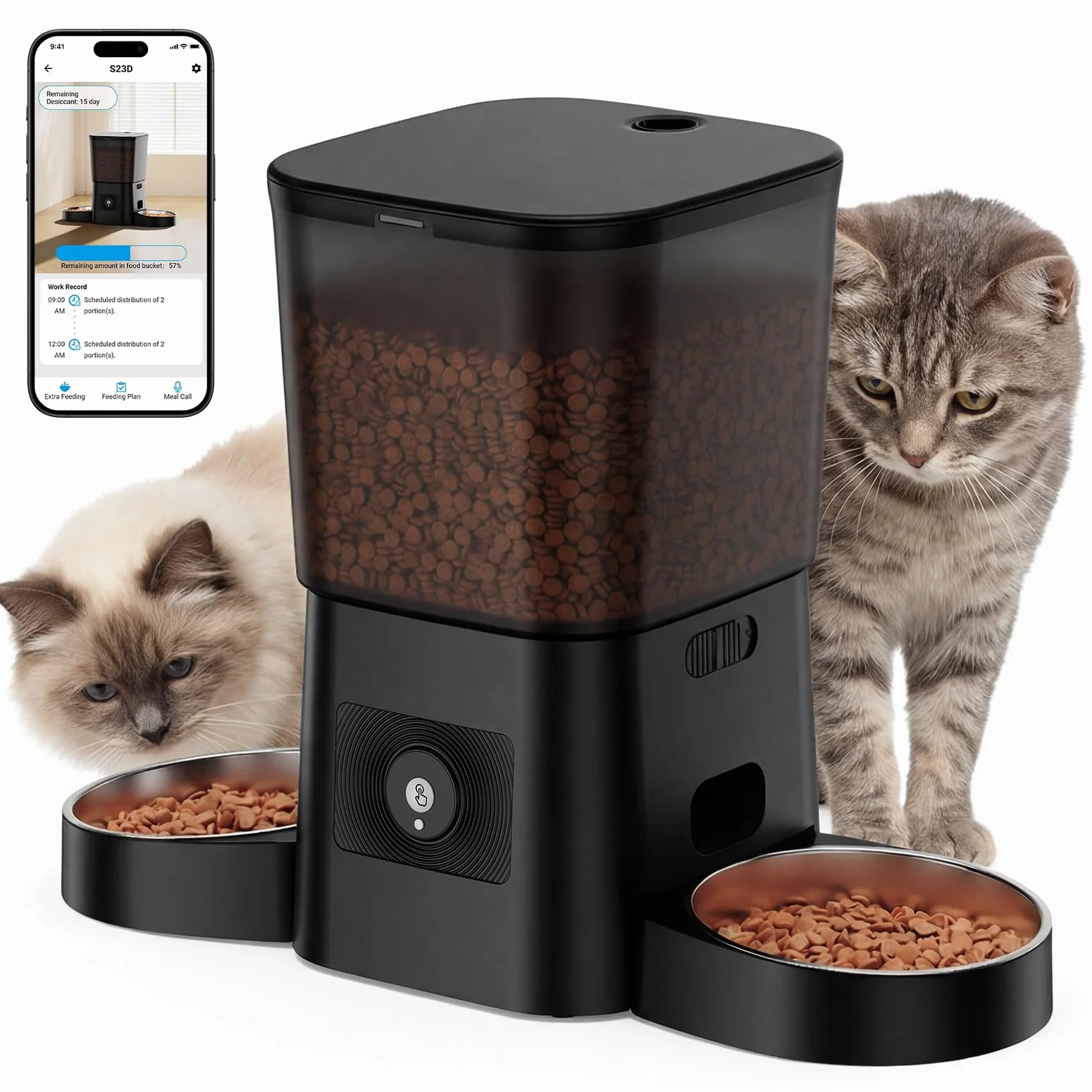 HoneyGuaridan Distributeur Croquettes Chat Automatique WiFi 5G/2.4G, Distributeur Nourriture pour Chats/Chiens, Scellé Fraîcheur 1-6 Repas/Jour
