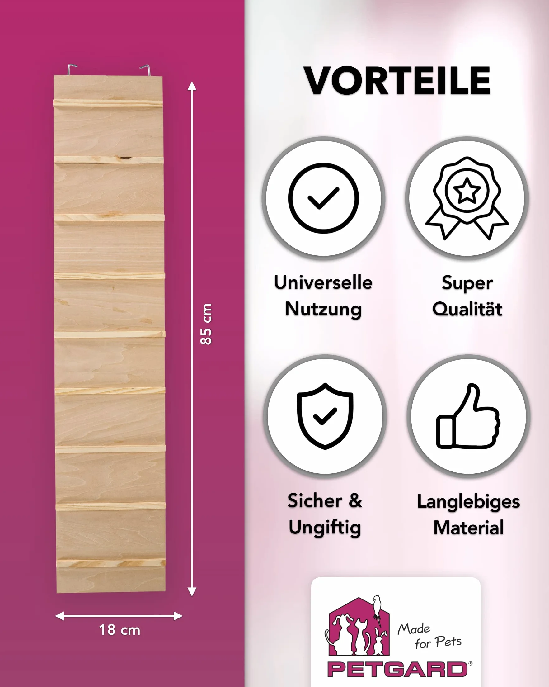WEGA Échelles en bois contreplaqué pour rongeurs 85 x 18 cm Lot de 2