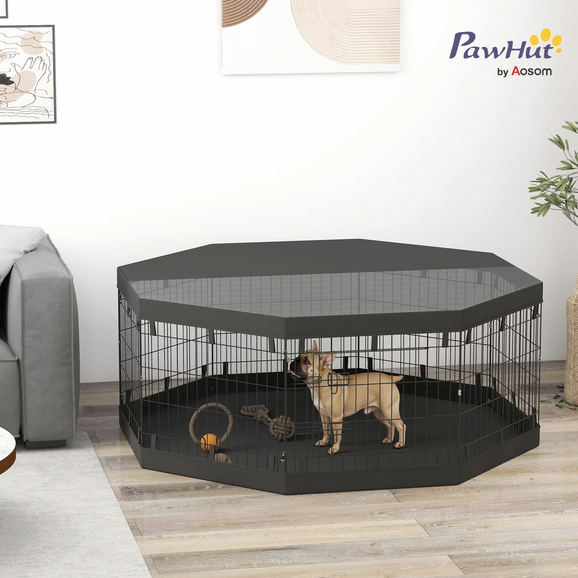 PawHut Parc pour Chien 8 Panneaux Pliables avec Porte Acier 61x61 cm Noir