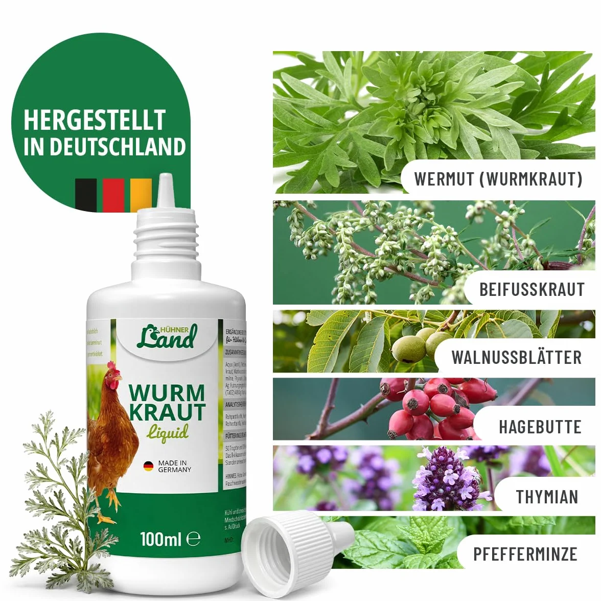 HÜHNER Land Vermifuge liquide 100 ml pour poules et volailles Artemisia Absinthium