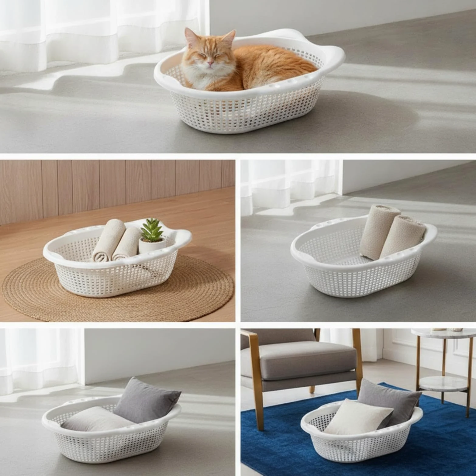 Panier Aéré Lavable pour Chats, Petits Chiens, Intérieur, Salon, Gris