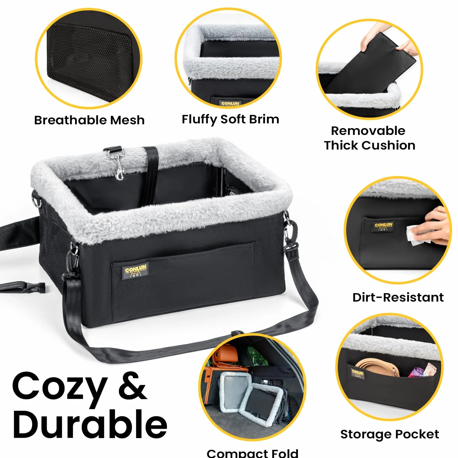 Conlun Siège Auto pour Chien de Petite Taille et Chat, Panier Chien Voiture avec Structure en Acier Renforcé, Transport Chien Voiture Imperméable avec Laisse de Sécurité, Jusqu'à 9 kg (40x33x22 cm)