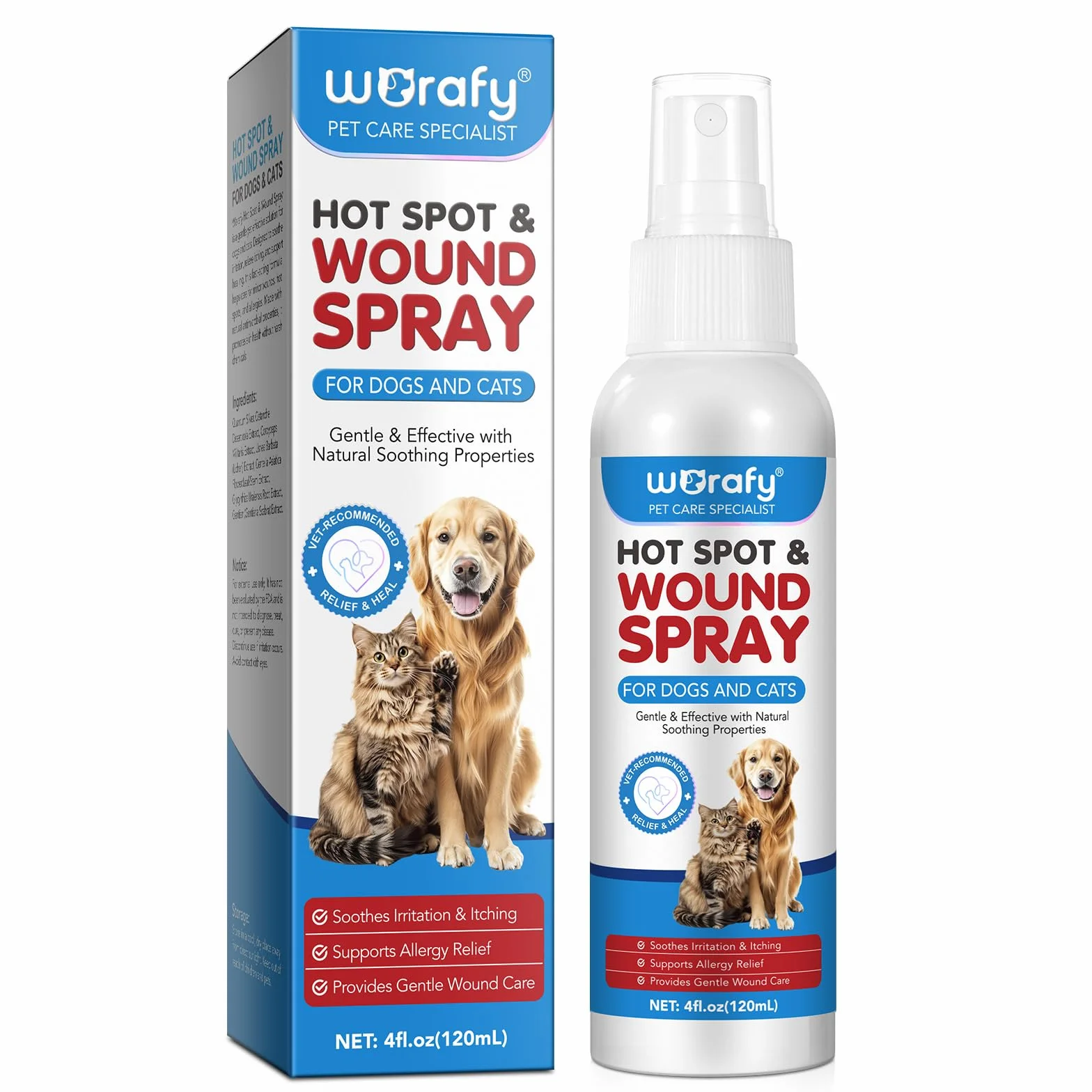 Spray Soin Plaies Chiens Chats 120 ml Anti Demangeaison Anti Allergie Infections Cutanées