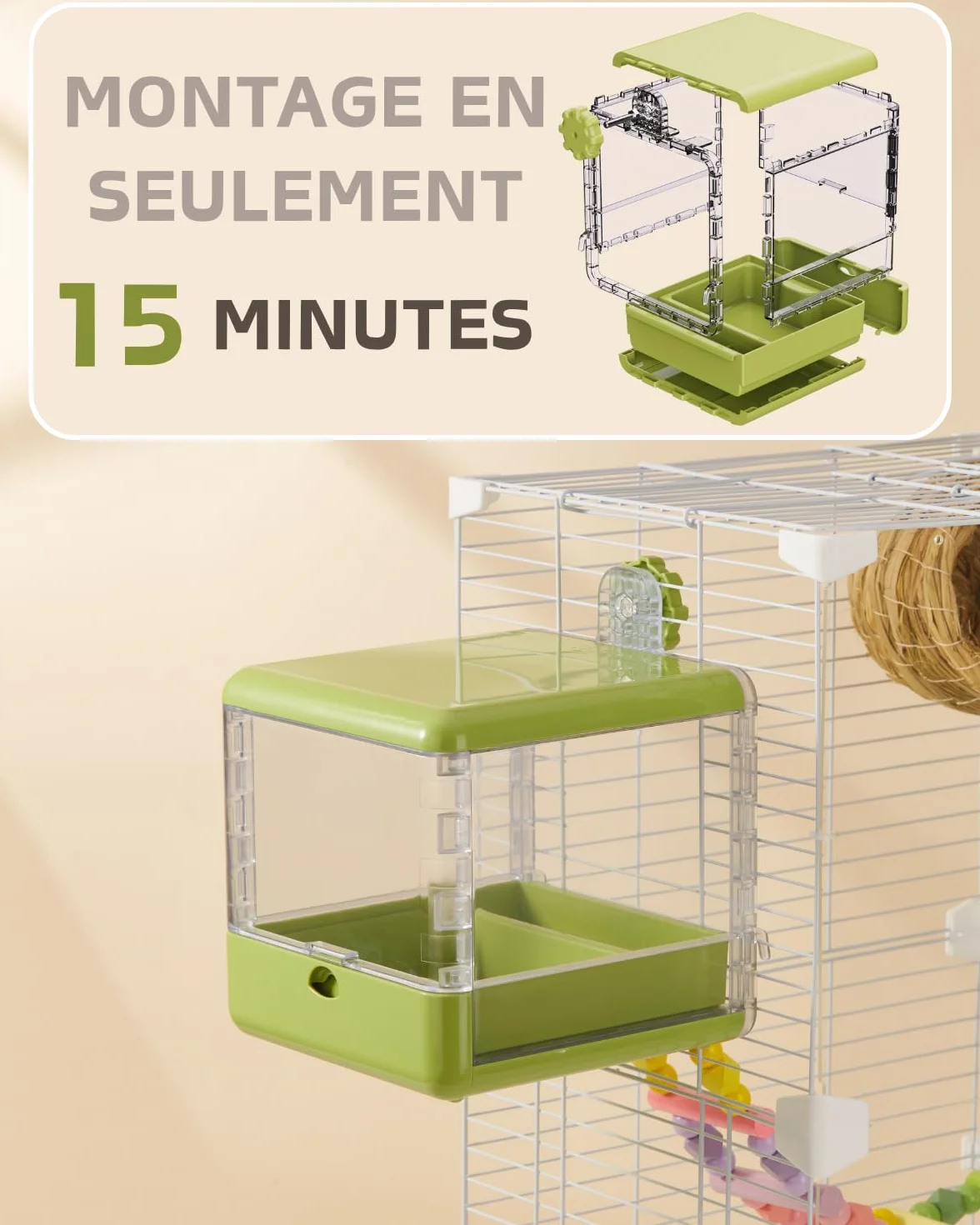 Bain d'oiseaux pour Cage, Bol Suspendu pour Oiseaux, Accessoires pour Cage à Oiseaux adaptés aux Oiseaux de Petite et Moyenne Taille, perroquets, inséparables, pinsons, perruches (Vert)