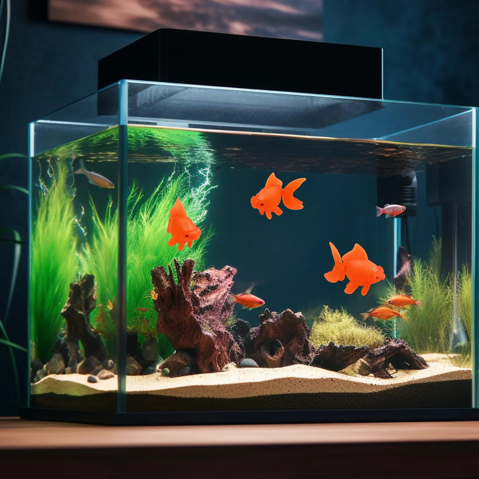Poissons Artificiels en Mouvement Flottants pour Aquarium - 15 Pièces Petit Poisson Rouge Orange