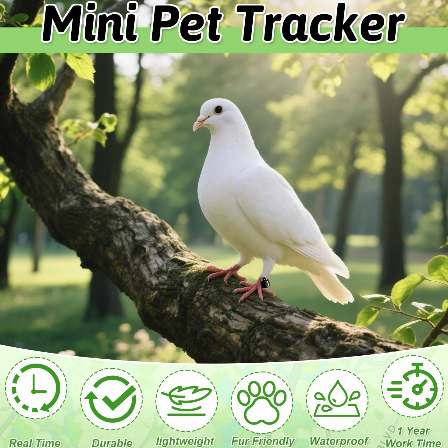 Traceur GPS Chat Chien, Collier GPS Compatible iOS Android, sans Abonnement ni Carte SIM, Étanche Animaux Clés Bagages Véhicules