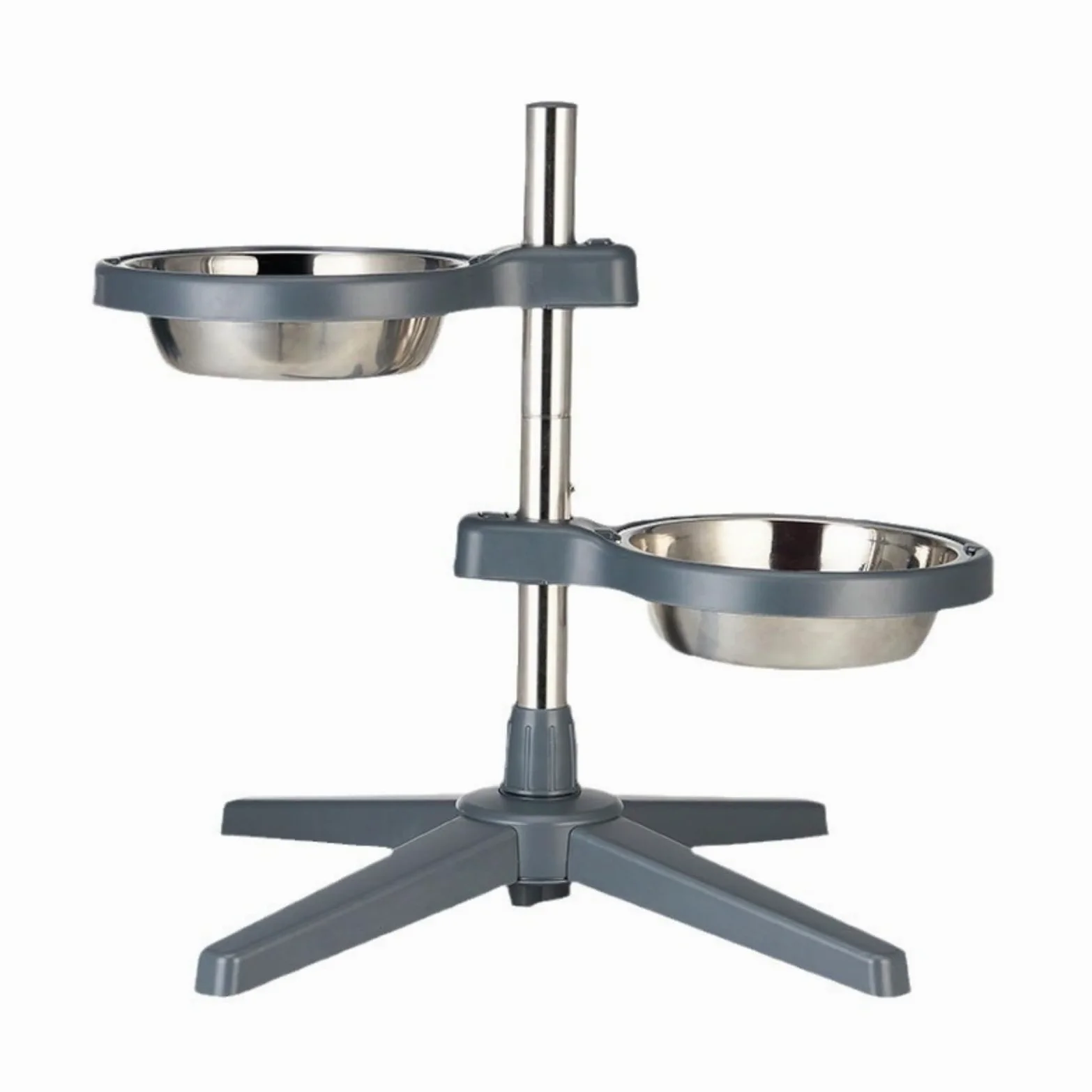 Qianly Gamelle avec Récipients Acier Inoxydable Surélevé Gamelle Surélevée Facile à Nettoyer Mangeoire sur Pied pour Chiens, Gris Foncé, Grand 21cm