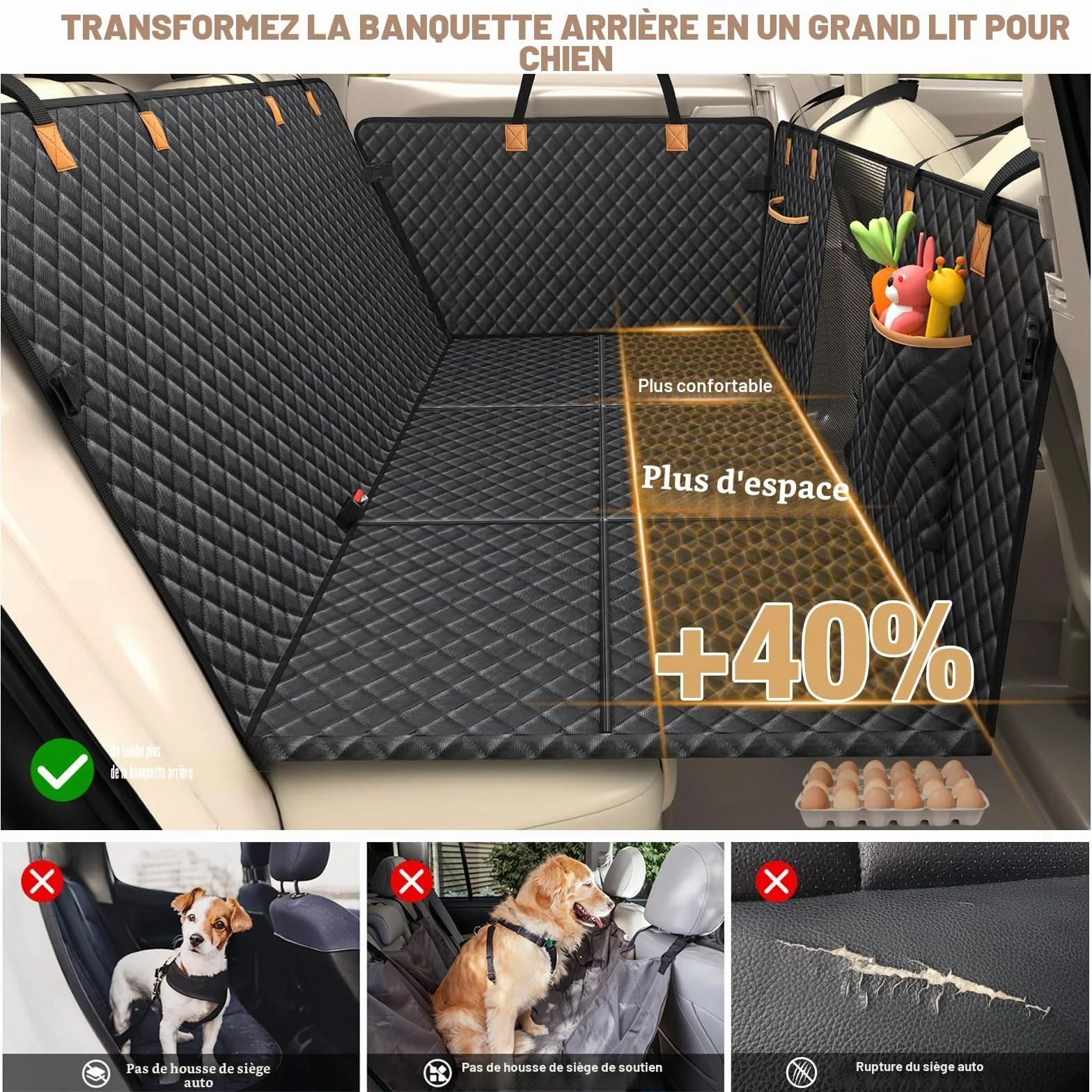Housse Voiture Chien Lekeinchi Base Rigide Résistant Aux Rayures Imperméable Noir