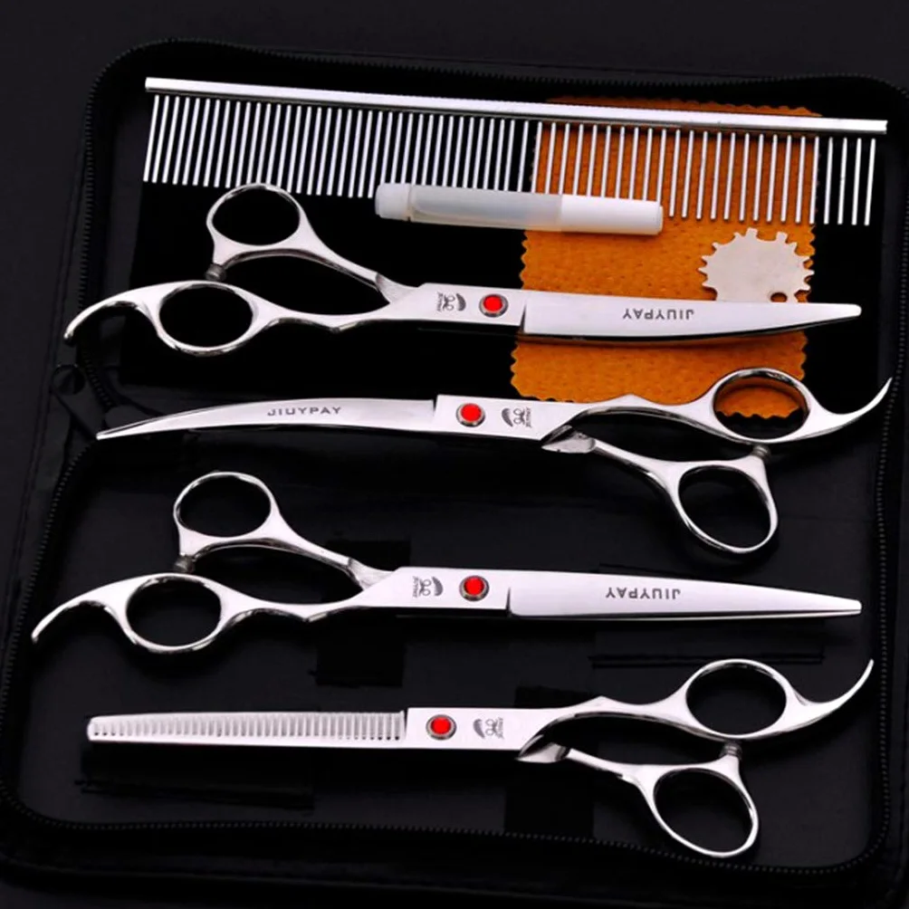 7 Pièces Ciseaux Toilettage Animaux Chiens Chats Ciseaux Coupe Peigne Set Précise Nettoyage Facile Matière Résistante Usage Recommandé pour, Argent, 7 Pouces