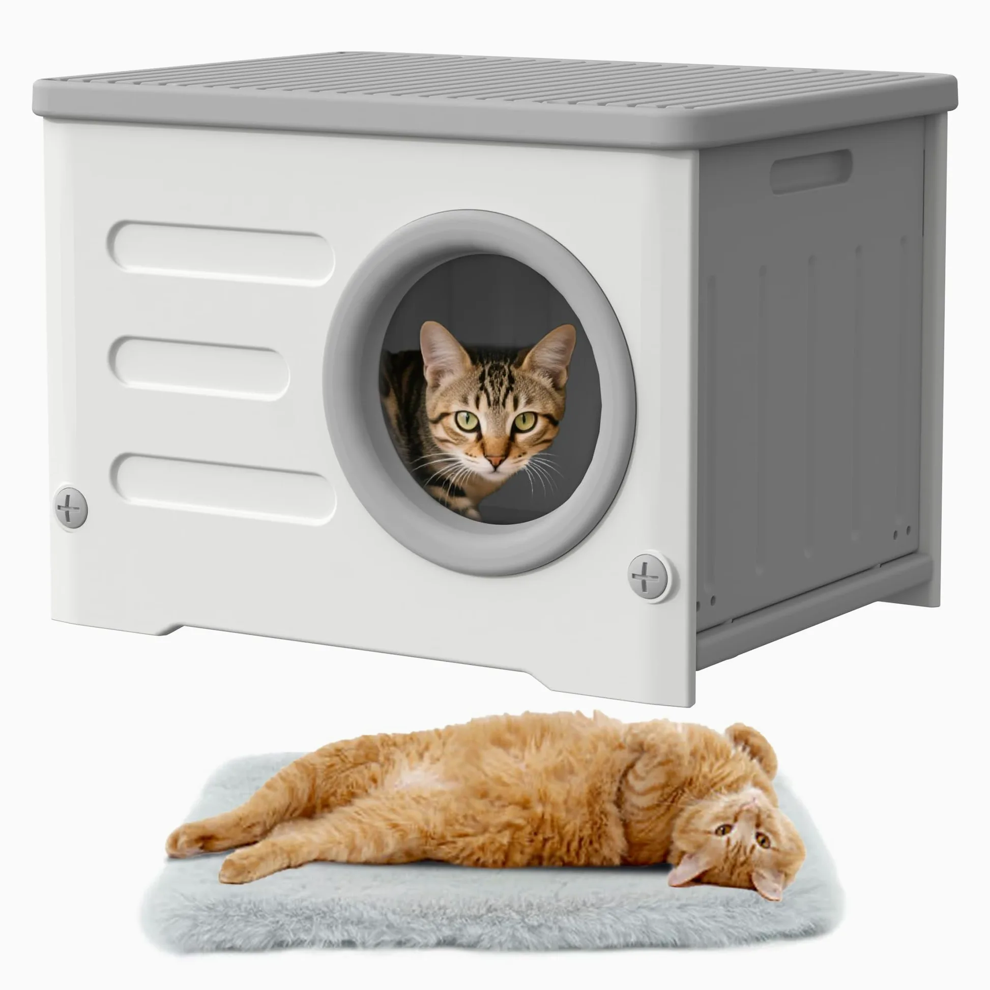 Abri extérieur pour chat résistant aux intempéries, abri pour chat sauvage en plastique robuste isolé, abri pour chat empilable surélevé pour toutes les saisons intérieur extérieur avec