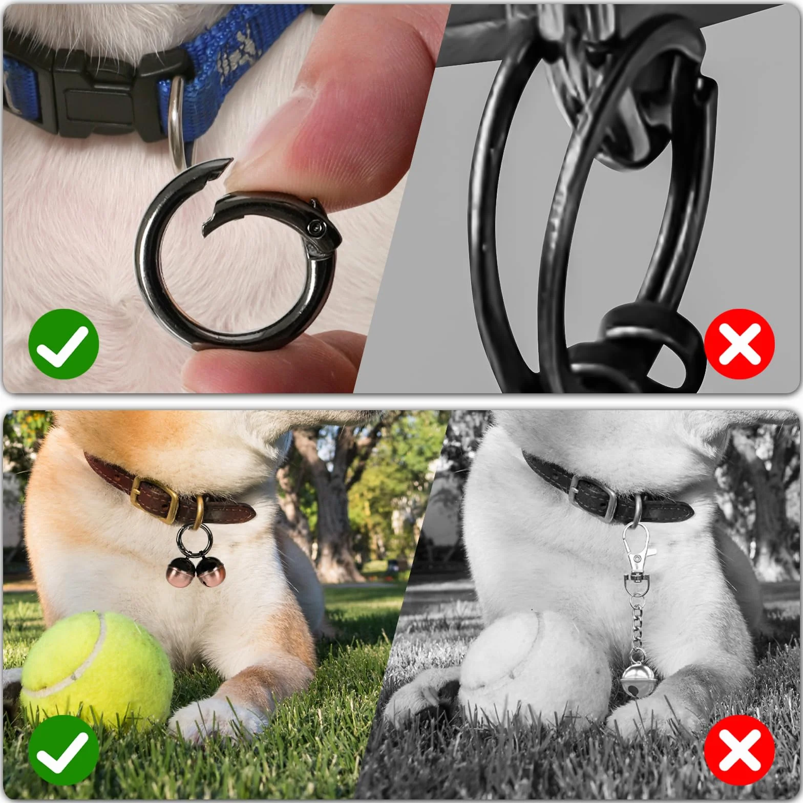 Lot de 2 clochettes extra bruyantes pour collier de chat et chien, laiton durable avec mousqueton pivotant