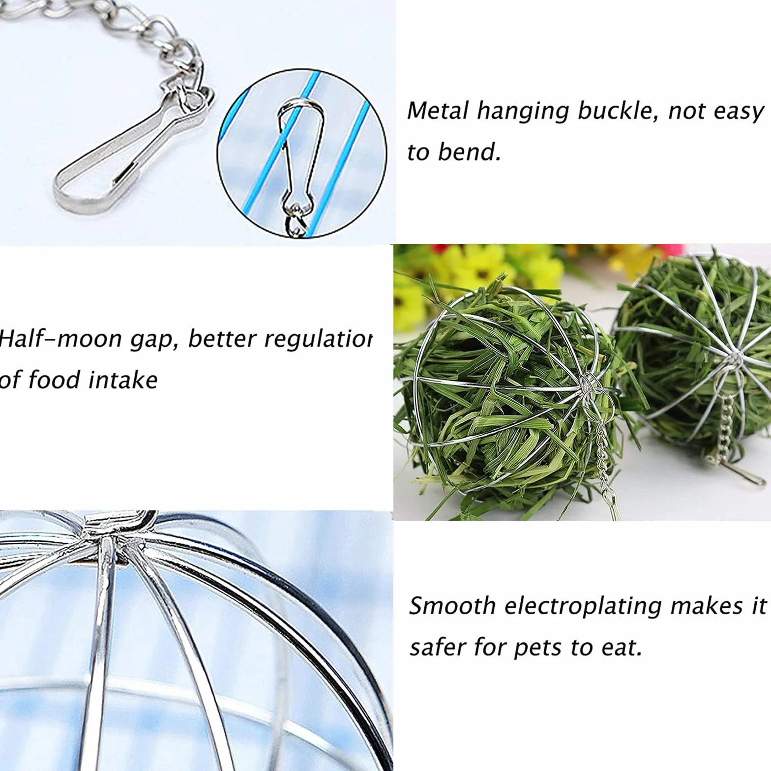 Distributeur de Foin avec Crochet Réglable Boule Mangeoire pour Lapin - Diamètre 8 cm