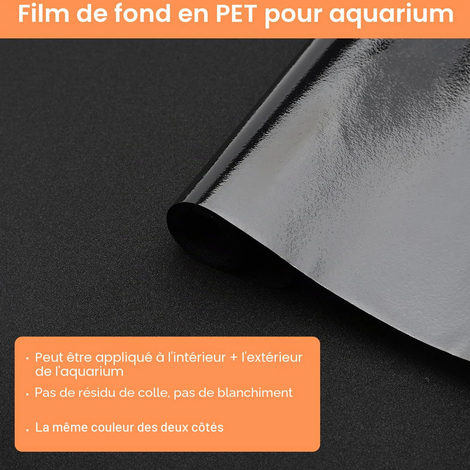 Fond d'aquarium noir 40 x 200 cm adhésif statique pour aquarium