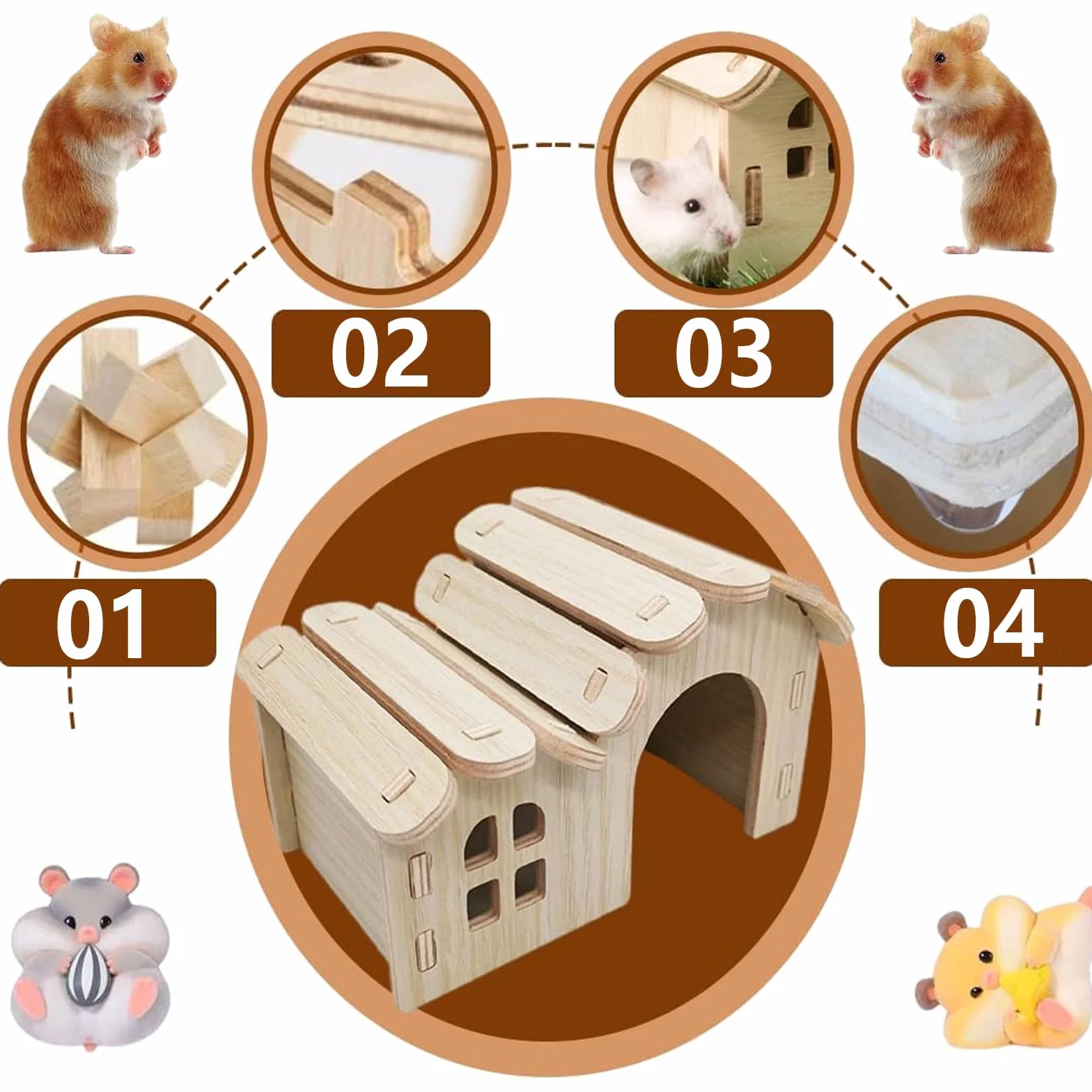 Maison Hamster, Maison pour Hamster en Bois, Maison en Bois pour Petits Animaux, Maison Cochon d'Inde et Hamster, Maison en Bois pour Hamster, Cachette pour Hamsters, pour Dormir et Jouer