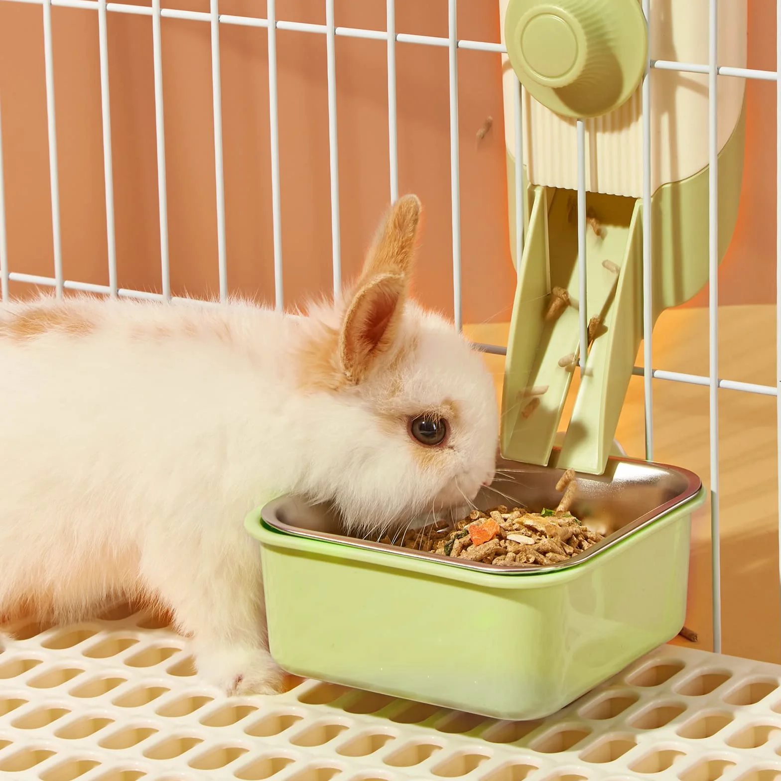Suspendre Gamelle pour Animal Cage Amovible Inoxydable 2 en 1 Eau Chien Lapin Chiot Chat Cochon d'Inde Hérisson Oiseaux Vert
