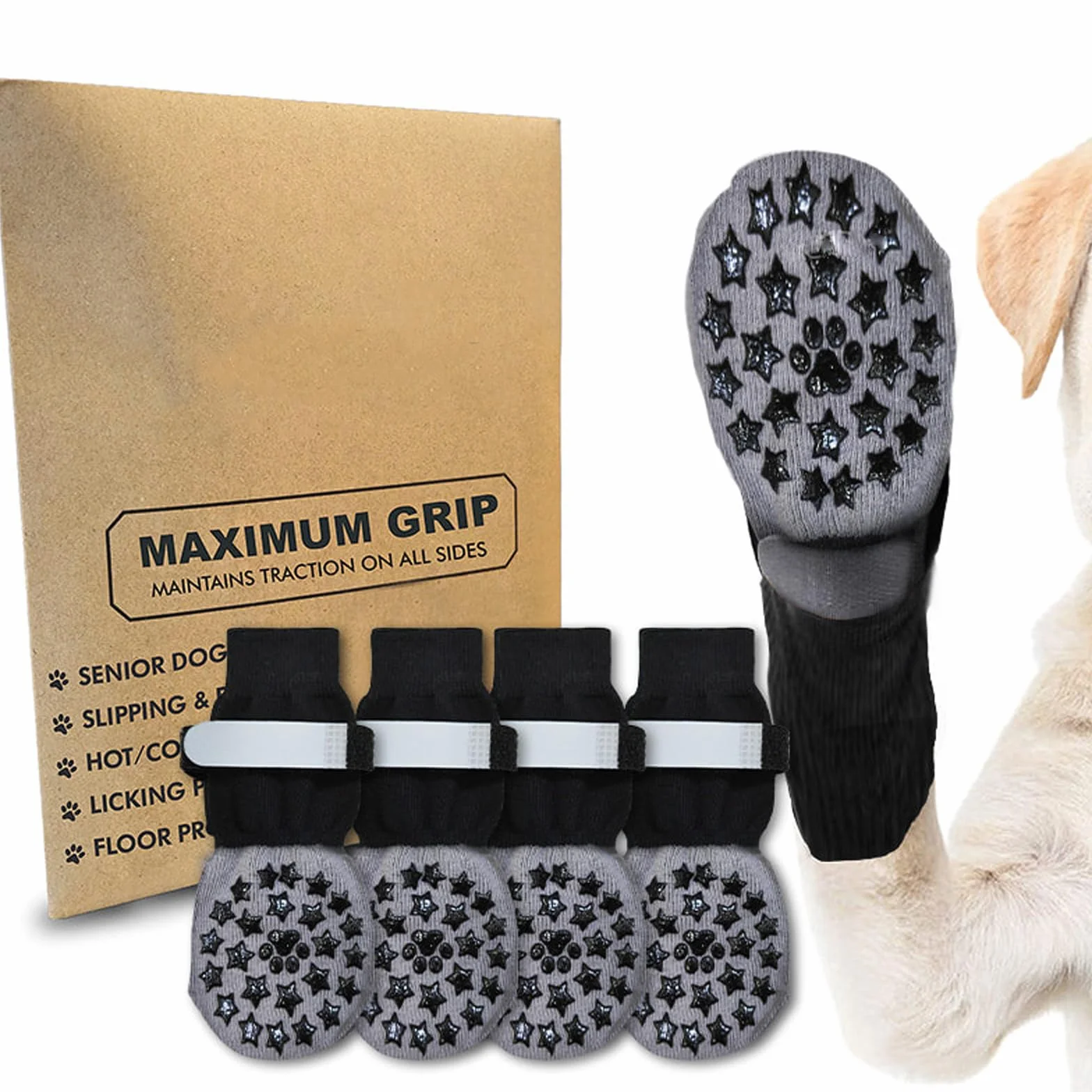 Chaussettes antidérapantes pour chien lot de 2 - Protection pattes chaleur fermeture réglable bande réfléchissante