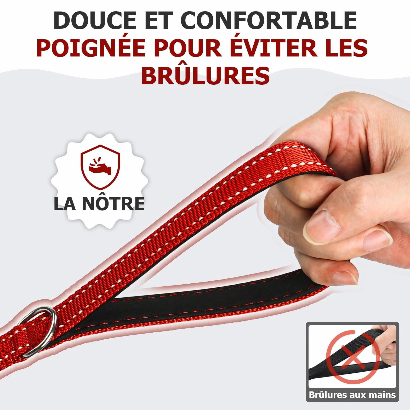 Longe Réfléchissante pour Chien 5m Rouge avec Mousqueton Solide