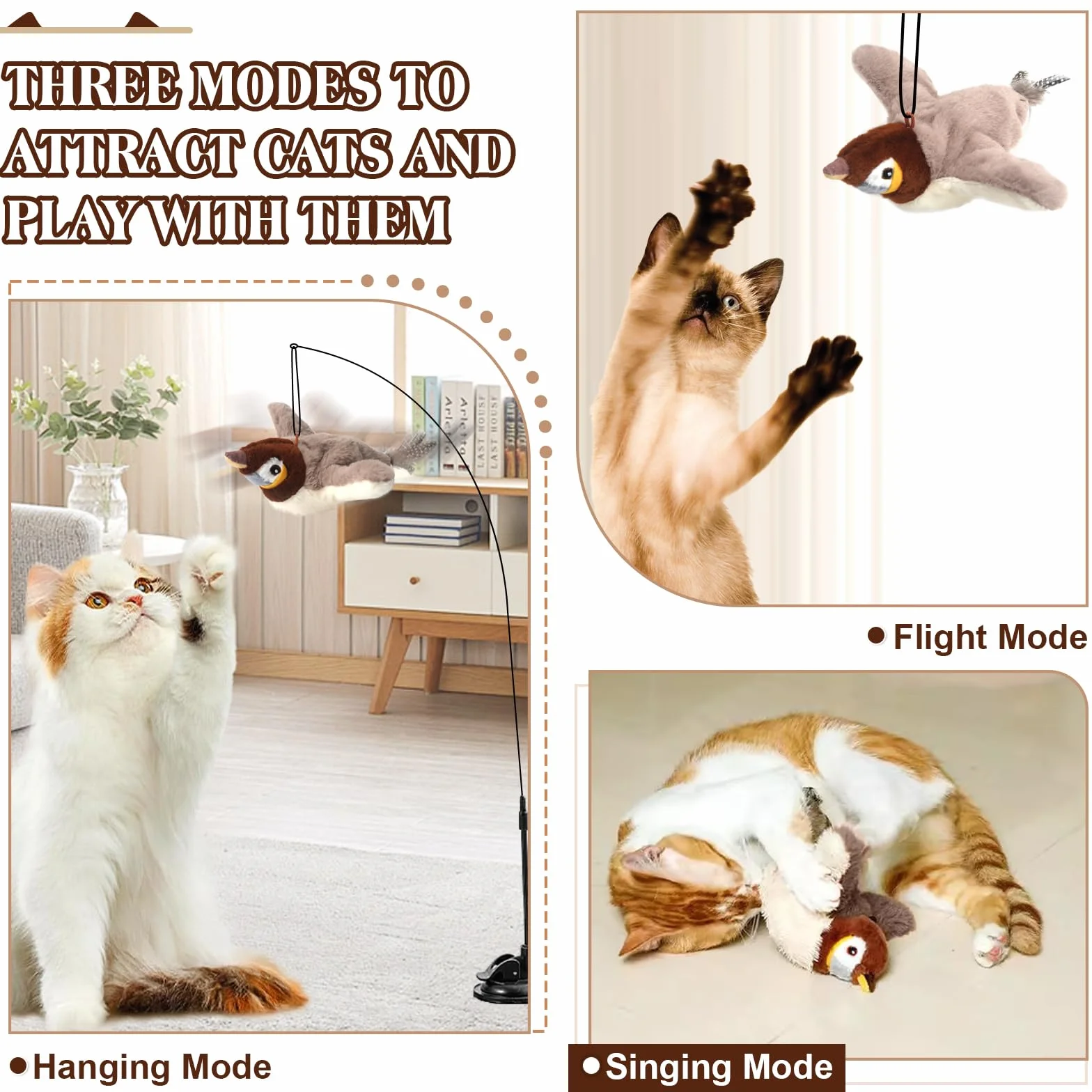 Oiseau Volant Chat Jouet Interactif Ailes Battantes Rechargeable Lavable Intérieur Chaton Adulte