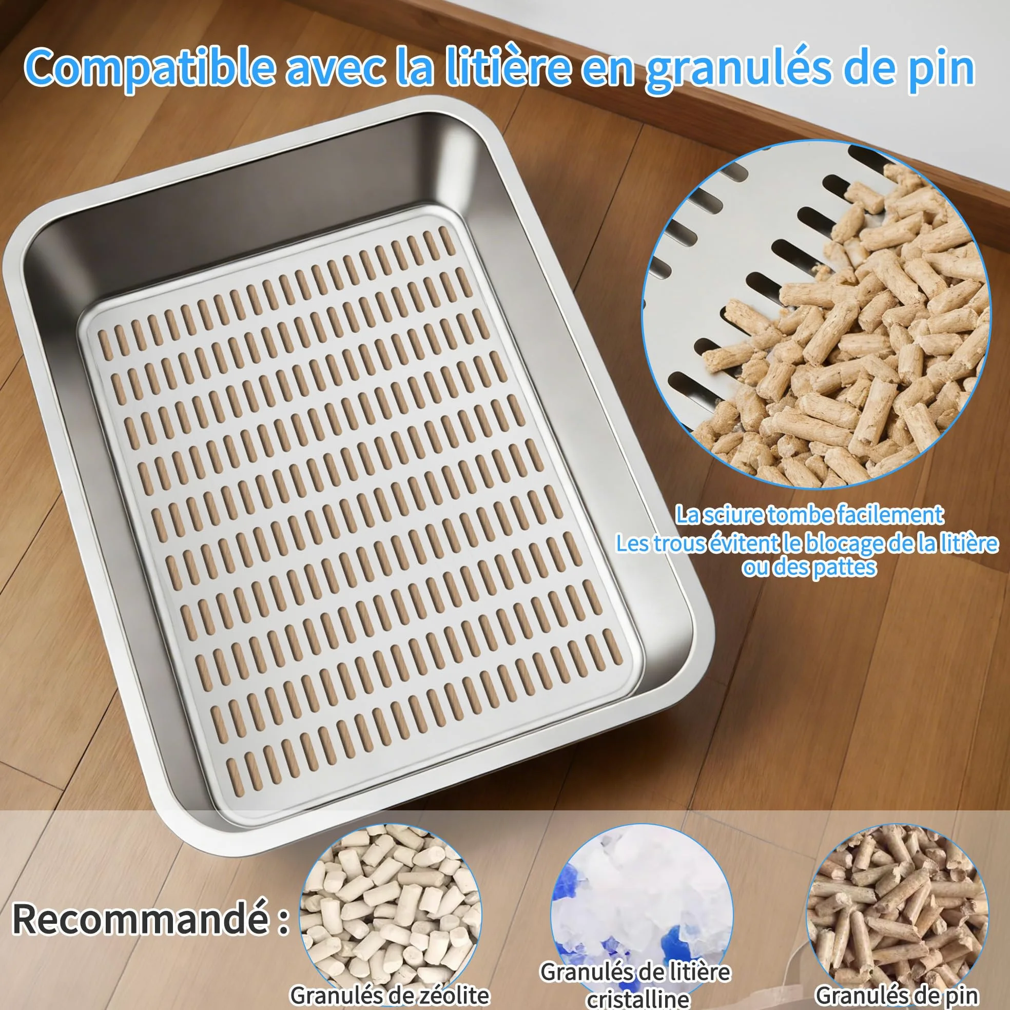 Bac à Litière Chat en INOX, Ouvrez Le bac à litière, Ouvrez la litière pour Grands Chats, Chatons et Lapins, Caisse Chat Litiere XXL, Maisons de Toilette pour Chats,Anti-Odeurs, 40x30x10cm
