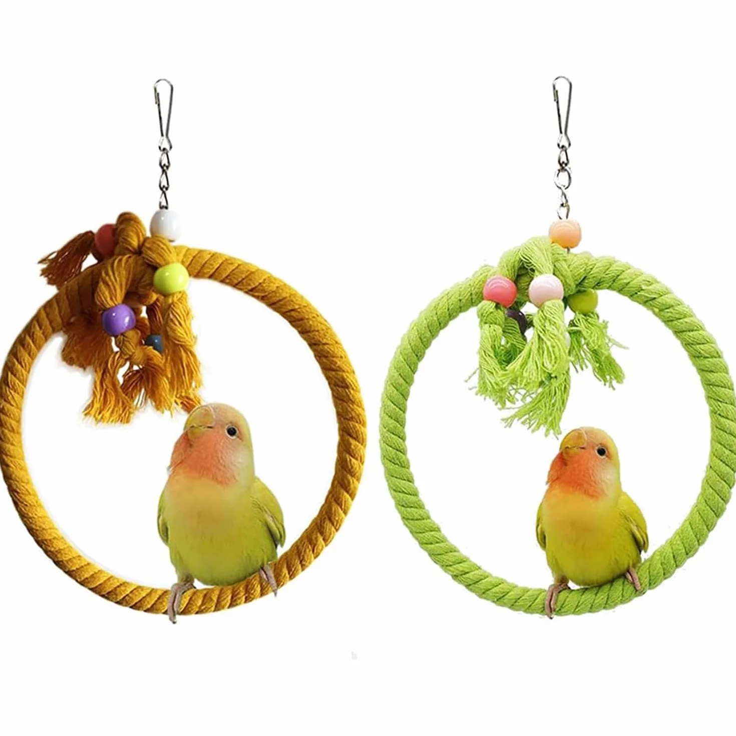 Balançoire pour Oiseaux en Corde de Coton, Anneau pour Perruche Calopsitte Canari