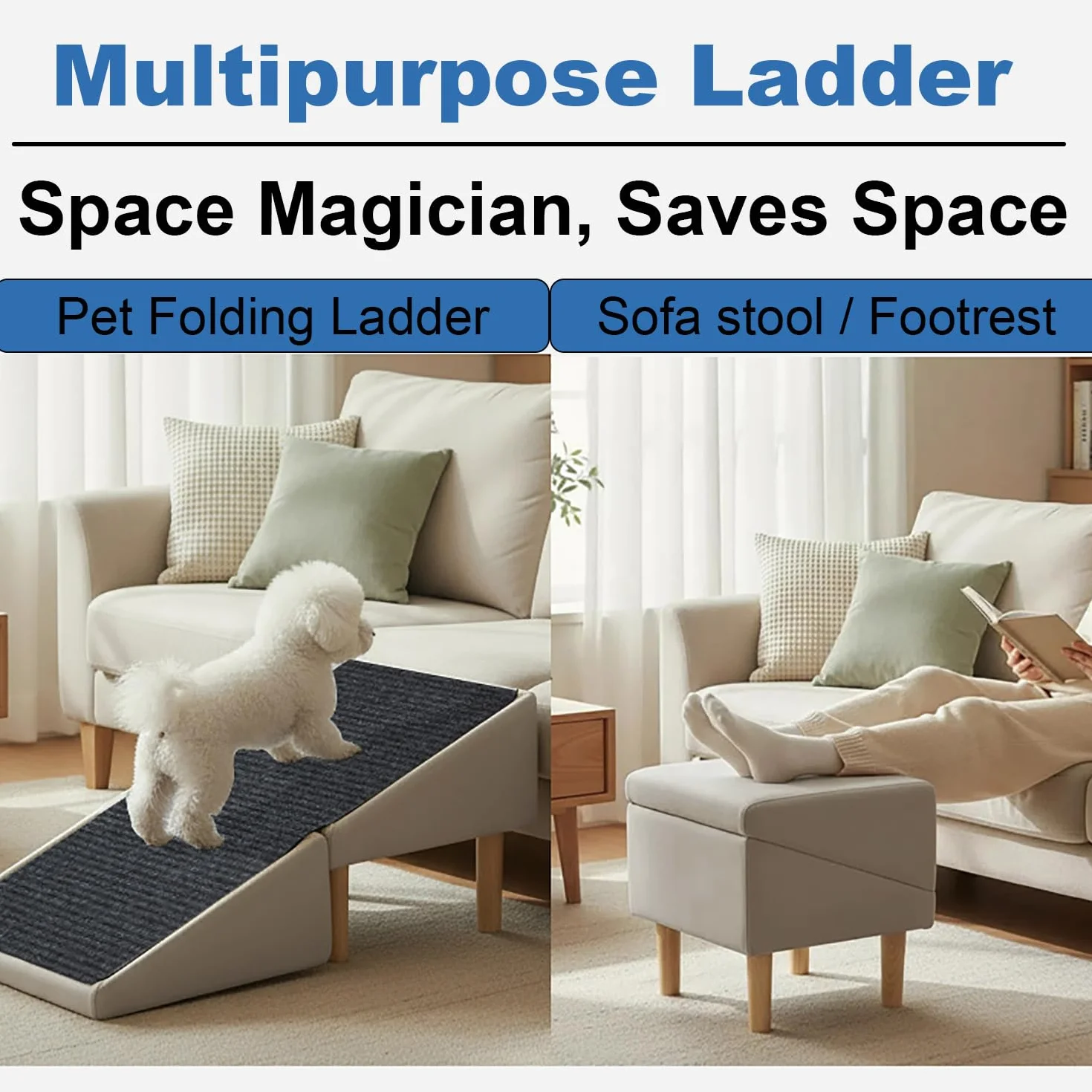 Rampe pour Chien 2 en 1 Antidérapant Pliable pour Lit, Escalier Multifonctionnel Légère pour Intérieur