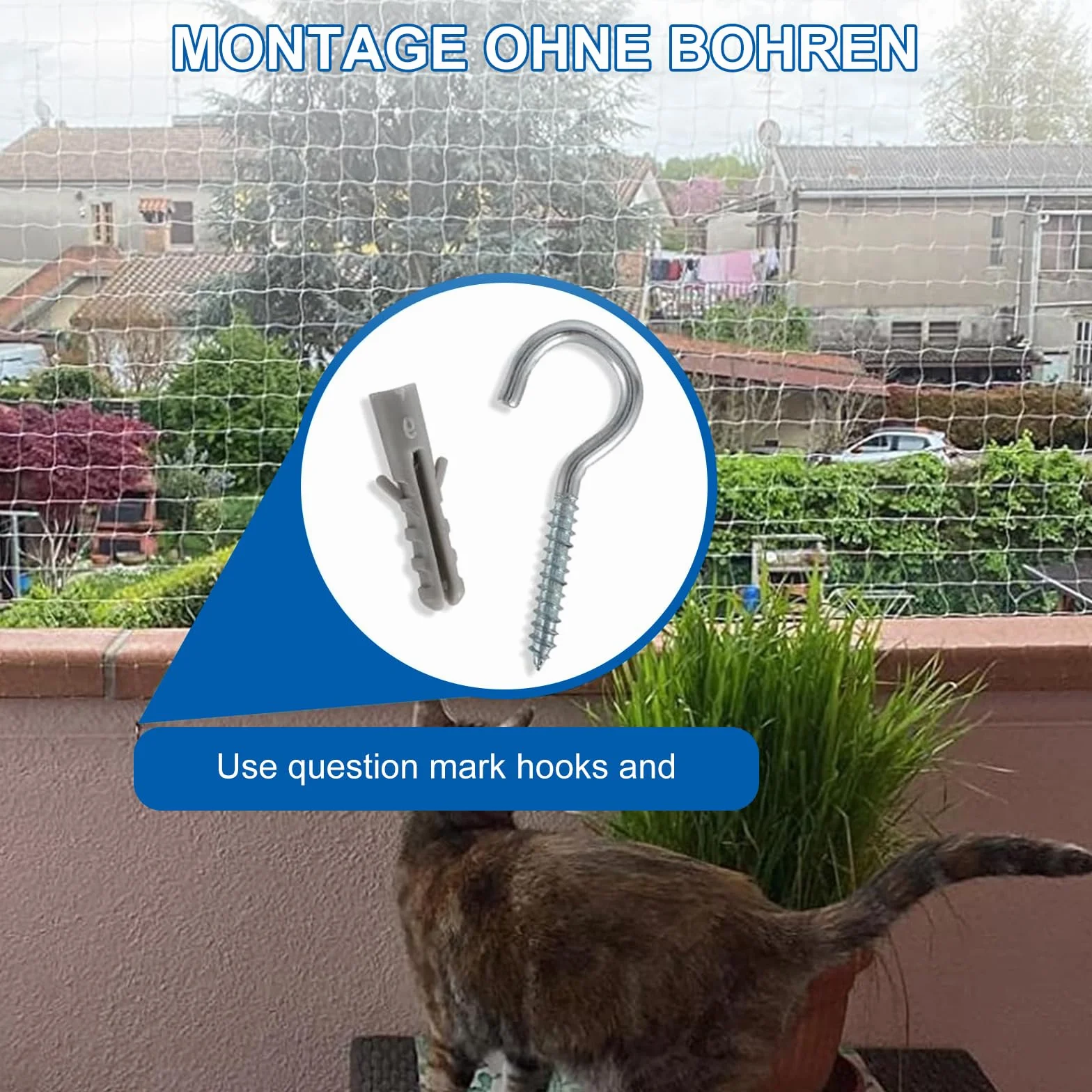Filet de Protection Chat 4x3m Résistant Morsure Déchirure Balcon Terrasse Fenêtre