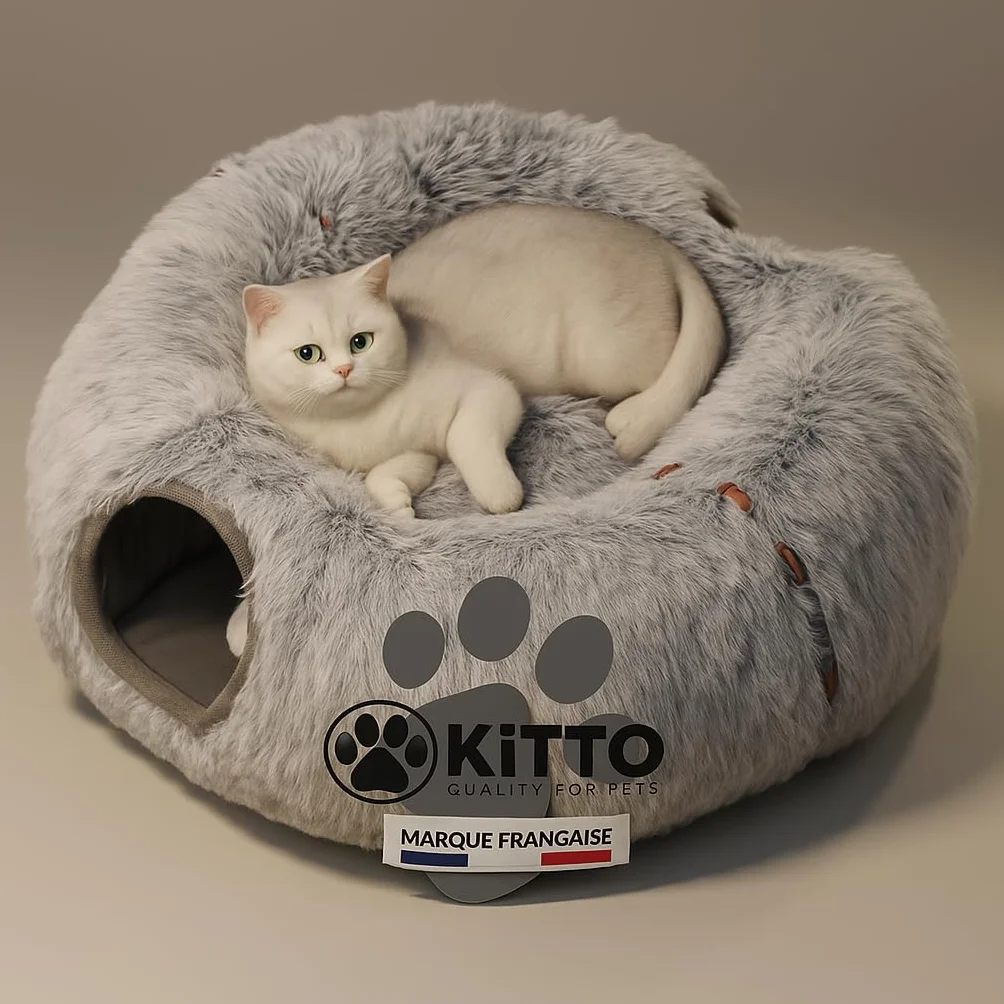 Kitto - Tunnel pour Chat - Panier Moelleux avec Coussin lit - Tunel Cat Jeu - Cabane, Niche - Tunnelle modulable - Rond -Convient pour Chat XXL, Petit Chien, Lapin, Furet - 12 Attaches en Bois