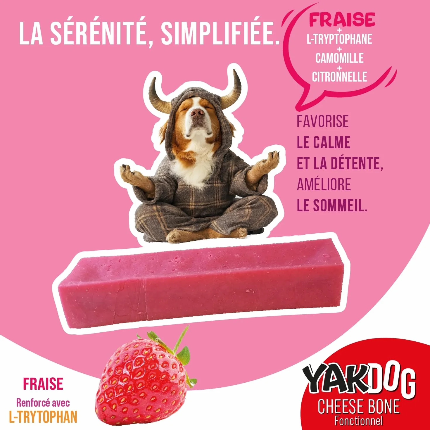 SANTÉ+ Bâtonnets Fromage Chien S Fraise Relax Effet Calmants Digestifs Favorise Sommeil Renforce Os Dents Friandise Longue Durée 100% Naturel