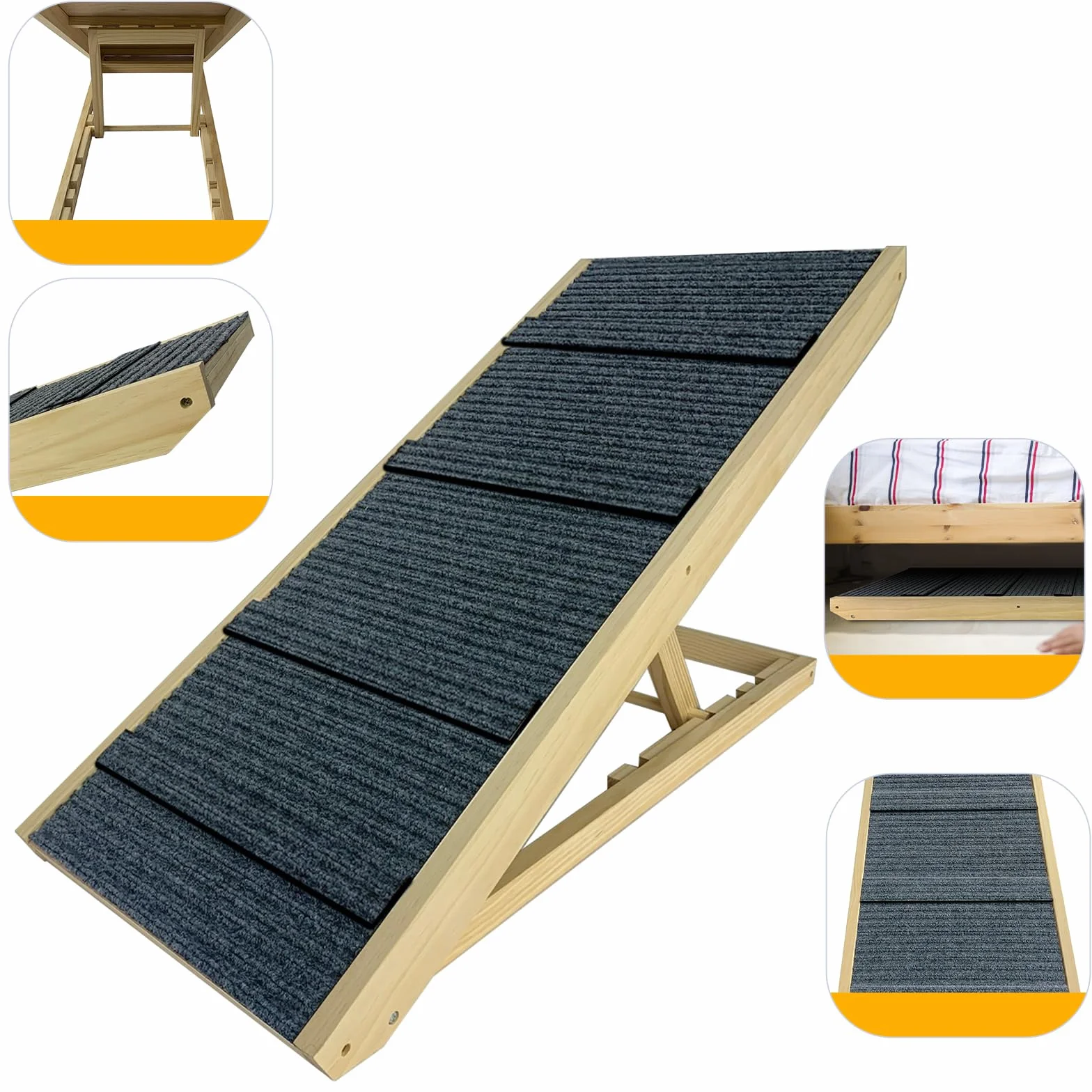 Escalier pour chien pliable en bois avec tapis antidérapant 100 cm pour petits chiens et chats