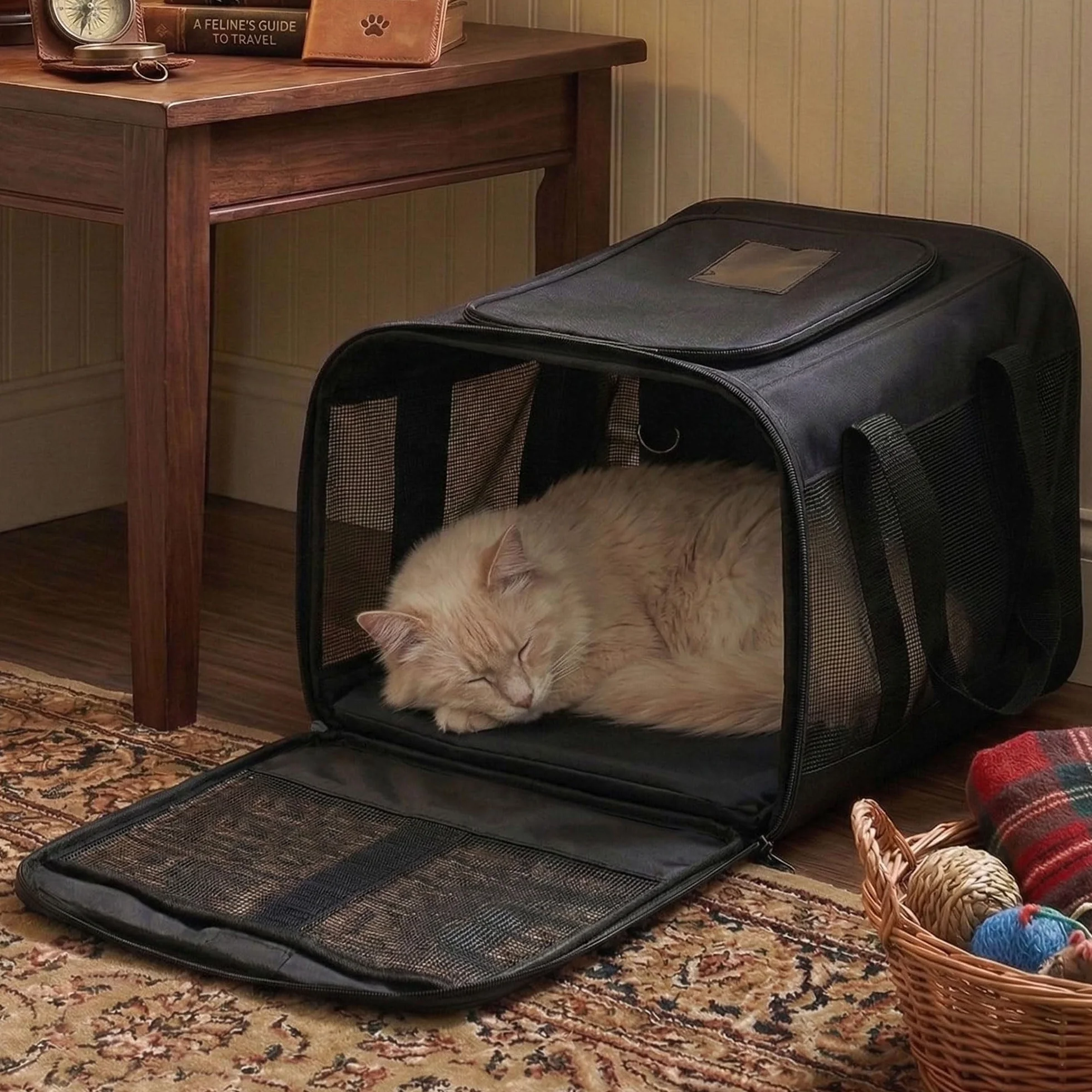 Conlun Porte-Chat Approuvé Transport Chien Souple Laisse intérieure Sac Voyage Pliable Noir M