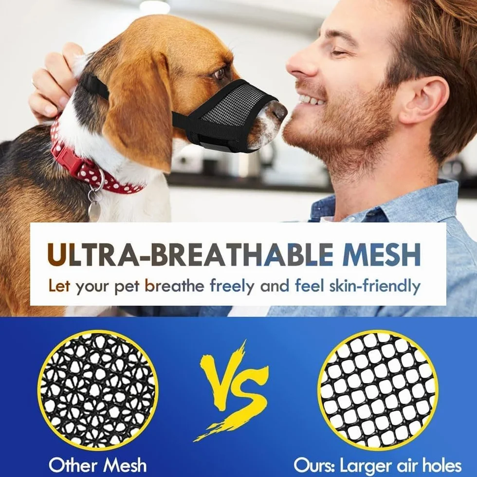 Muselière pour Chiens Maille Douce Respirante Reglable Anti AboieMent Anti Morsure Taille Grande Moyenne et Petite