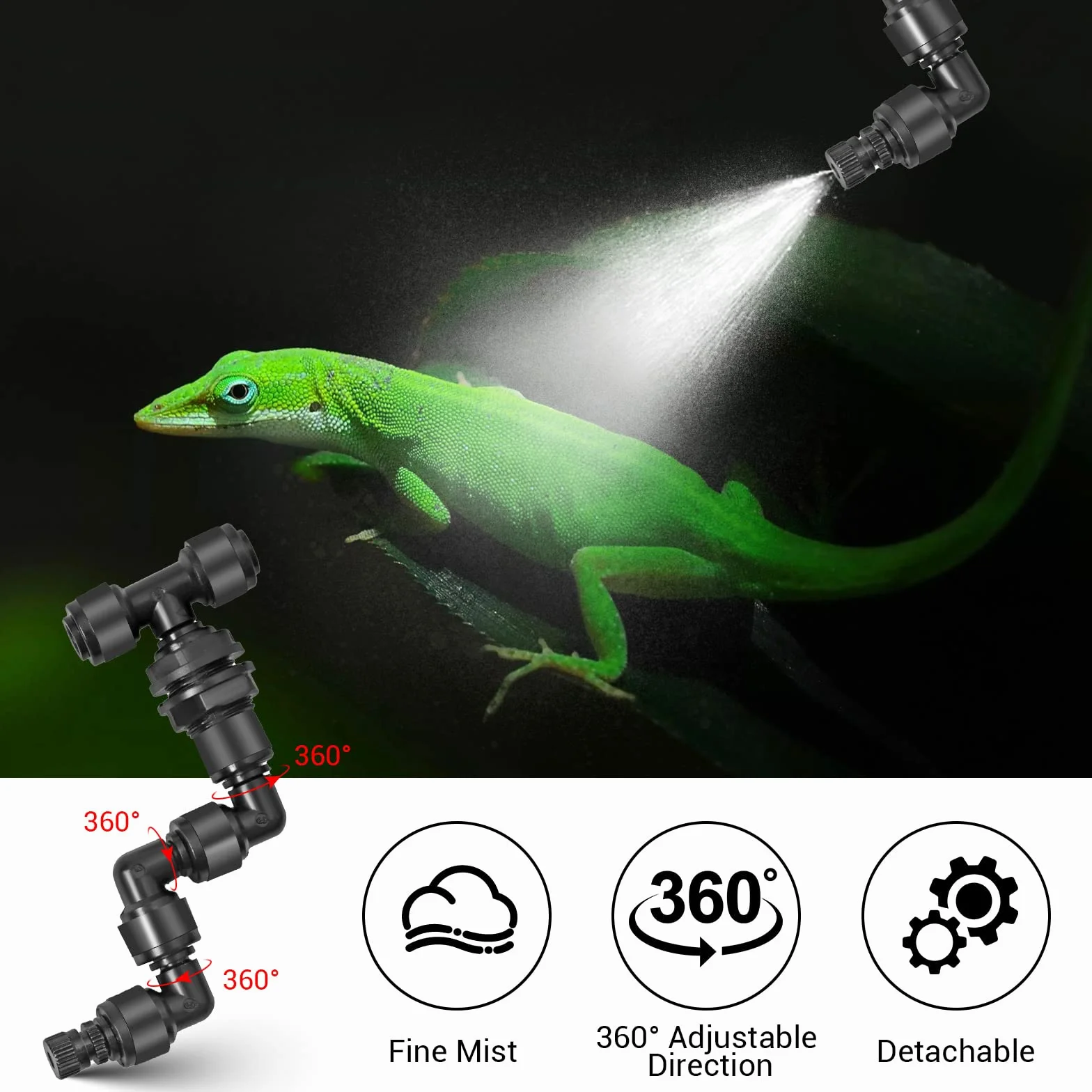 Système de Brumisation Intelligent pour Reptiles Automatique Double Tête Réglable 360° Terrarium