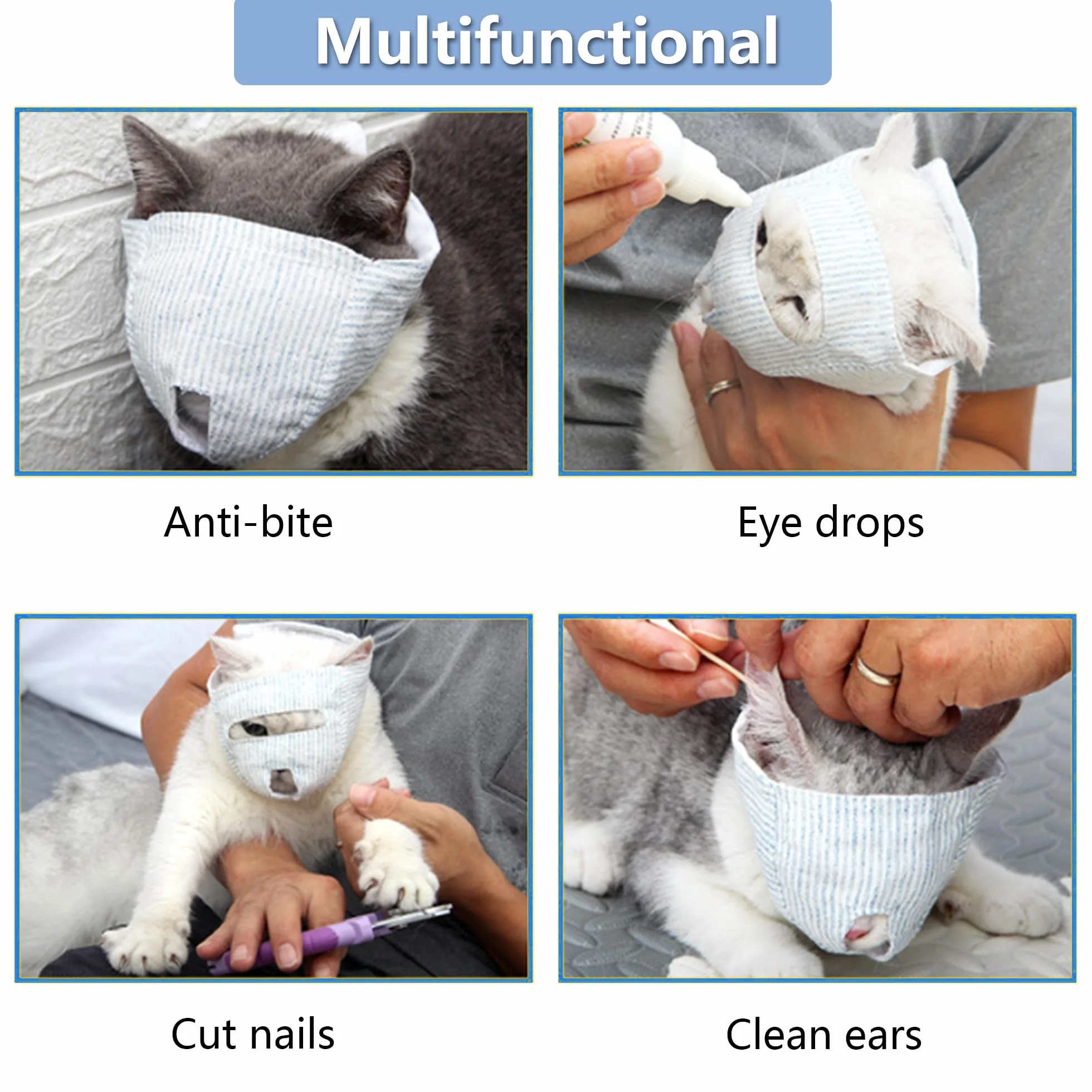 Museau Chat Anti-Morsure Respirant Réglable Protection Visage Soin Bain