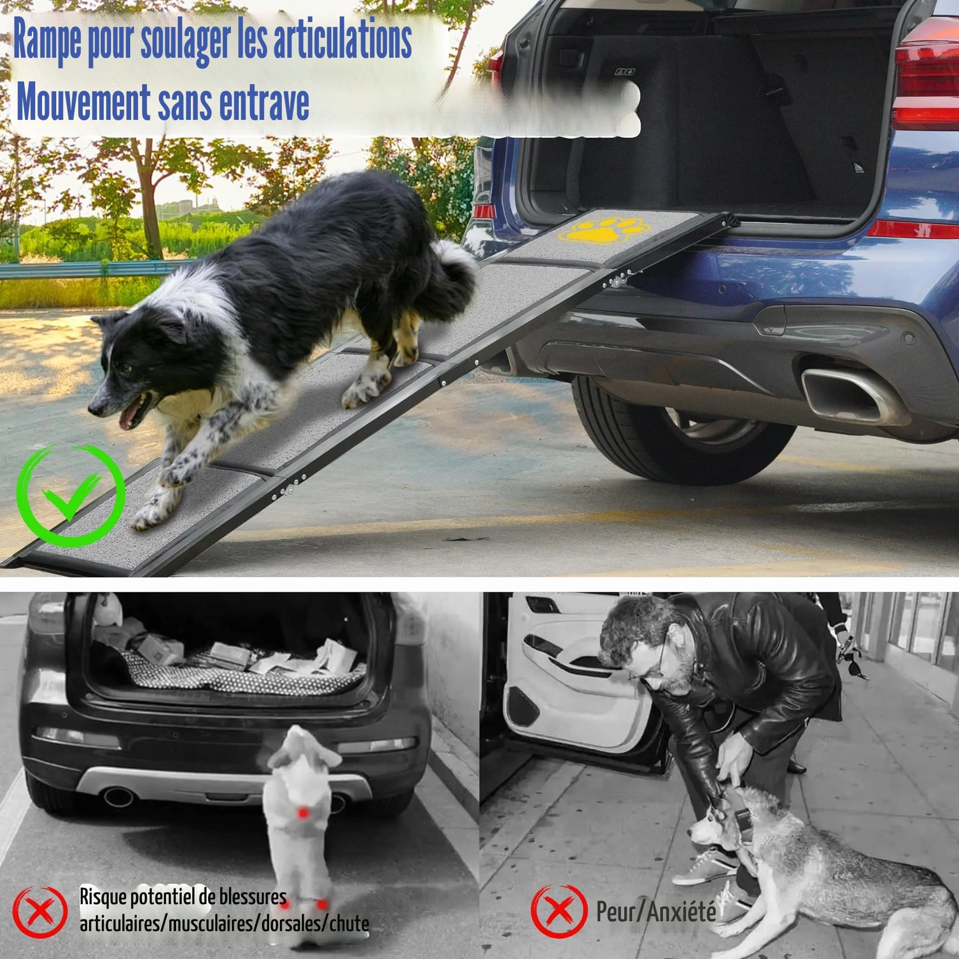 BACOENG Rampe pour Chien Pliable 180cm, Rampe Portable pour Grands Chiens avec Surface Antidérapante, Support 110kg pour Voiture Camion SUV