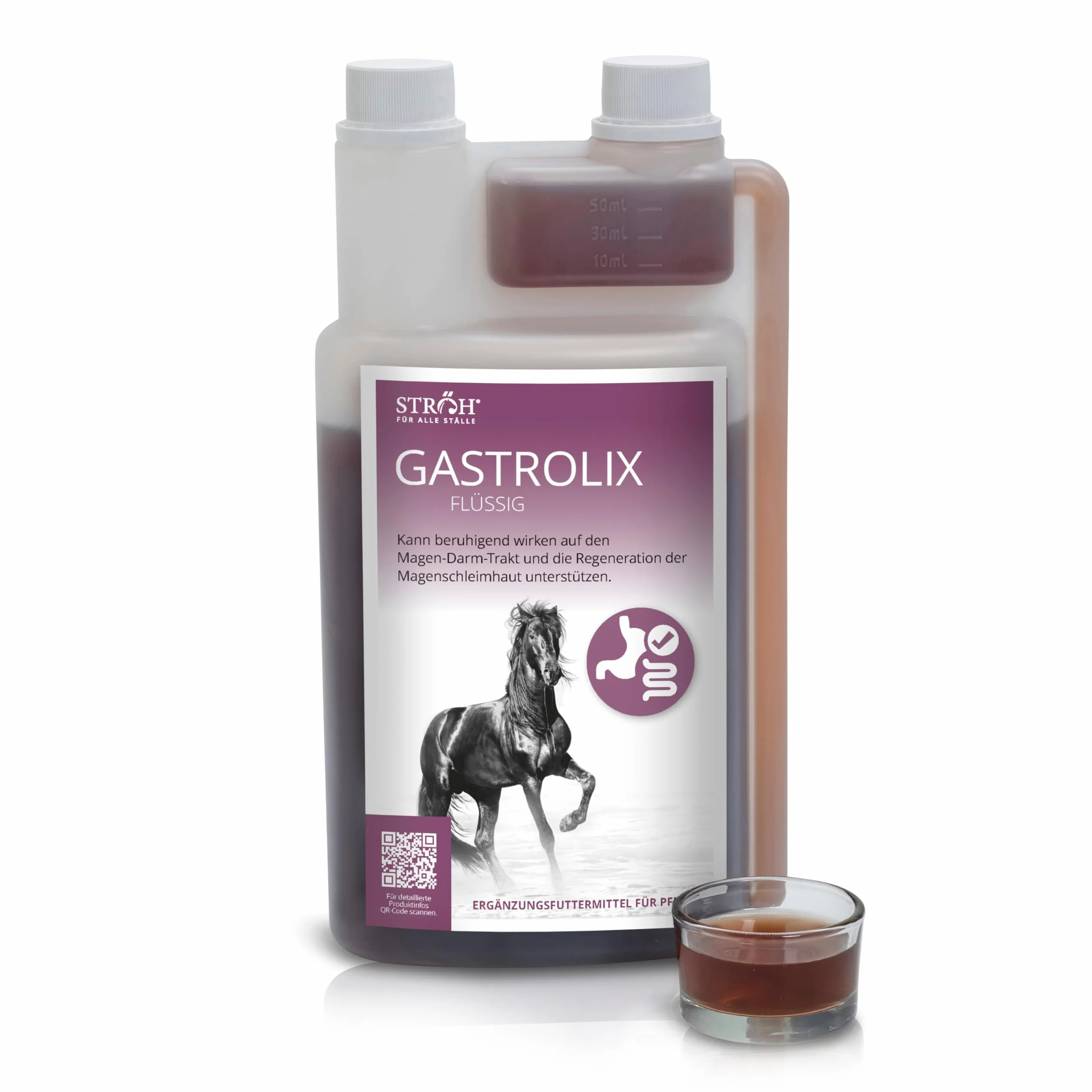 STRÖH Gastrolix (1 l) • Stabilisation du tractus gastro-intestinal pour chevaux • Herbes gastriques pour chevaux • Jus gastrique pour chevaux sans sucre • Protection naturelle de l'estomac pour les