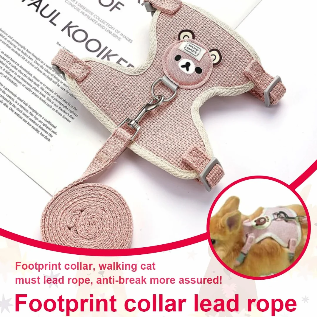 laisse pour lapin, harnais avec laisse, accessoires de lapin, 120 cm, réglable, respirant, pour 1-1,5 kg (rose)