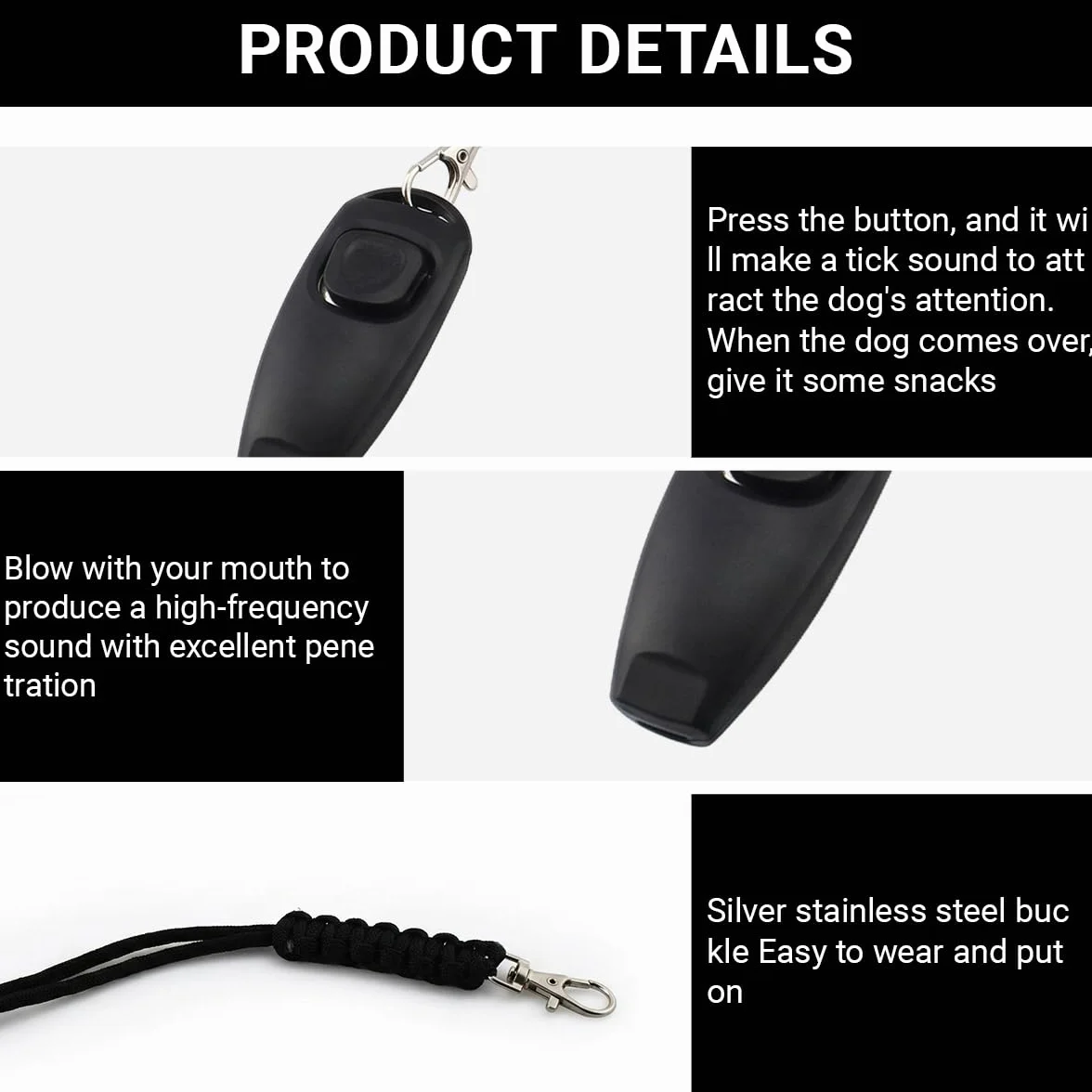 Set de formation 2 en 1 pour chiens avec sifflet et clicker, noir, bracelet de poignet, accessoire pour chiots et chats