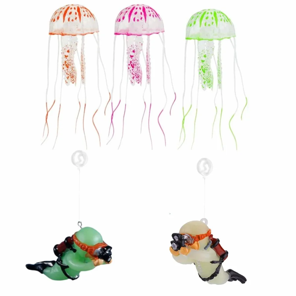 Lot de 5 décorations d'aquarium - Méduses artificielles - Accessoire de paysage pour aquarium