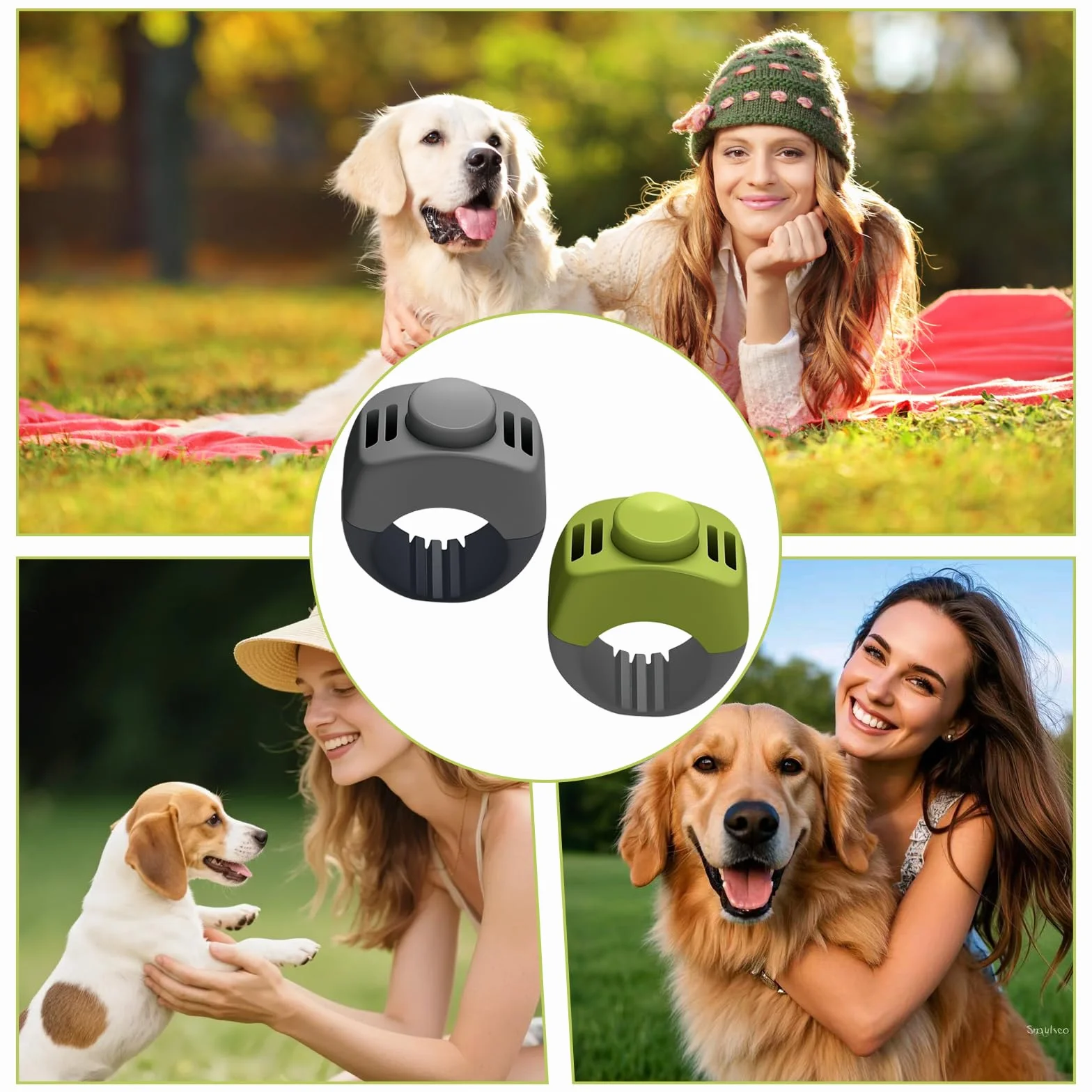 2 Clicker Chien Dressage avec Anneau 19mm/21mm, Clicker pour Chien en Vert & Gris, Clicker Chien pour Dressage Chiot, Éducation & Rappel