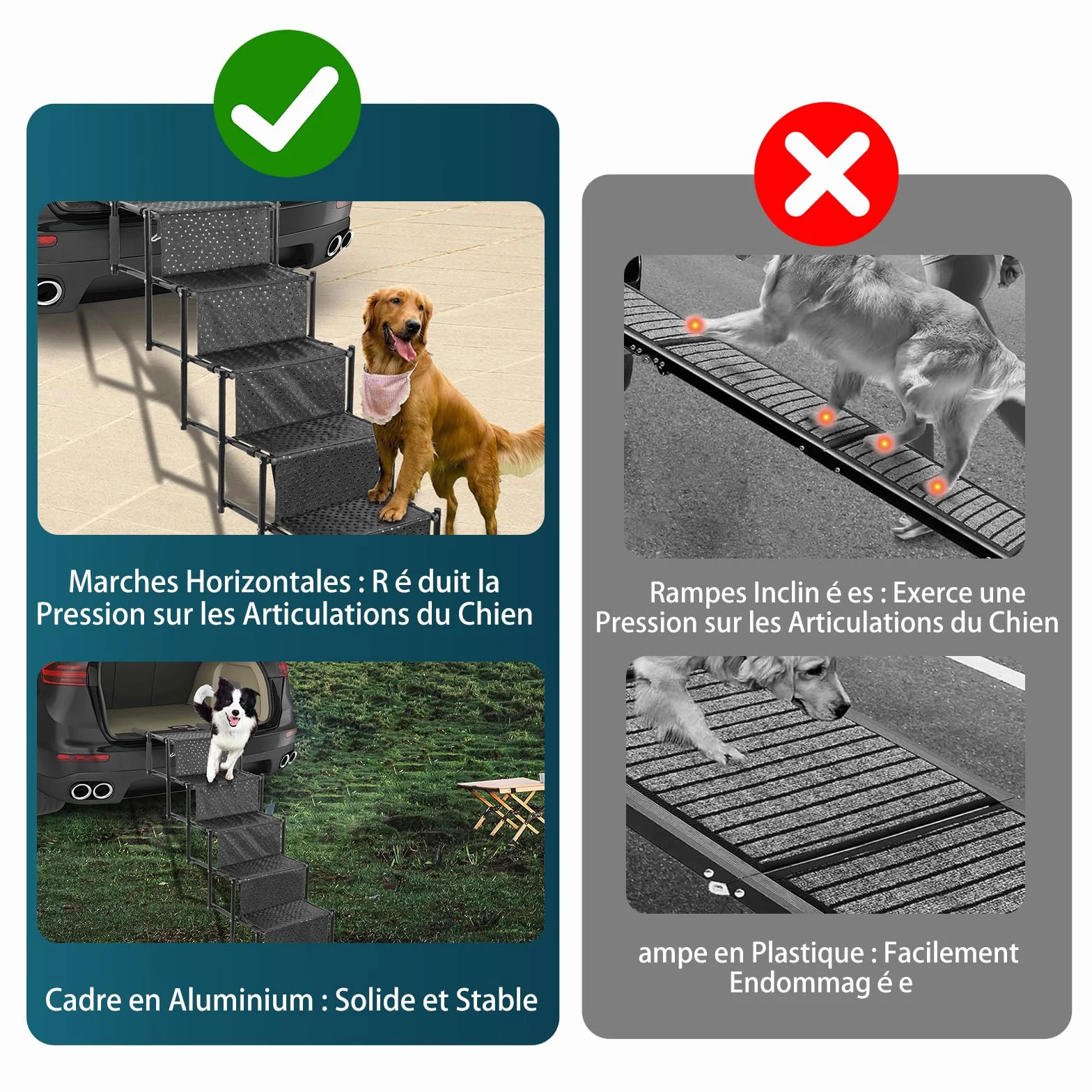 OUUTMEE Escalier pour Chien à 5 marches, Rampe Pliable avec Surface antidérapante, escalier pour Chiens Petits et Grands jusqu'à 80 kg, pour Voitures et SUV