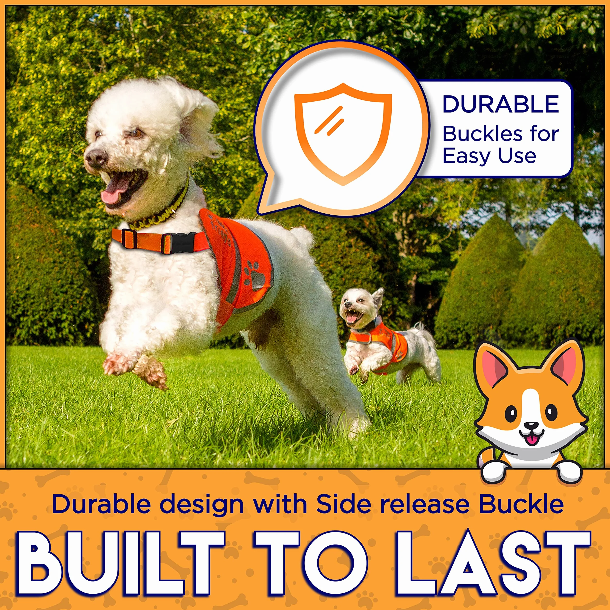 Gilet de sécurité réfléchissant pour chien haute visibilité avec trou pour laisse 5 tailles sangles réglables (X-Large, Orange)