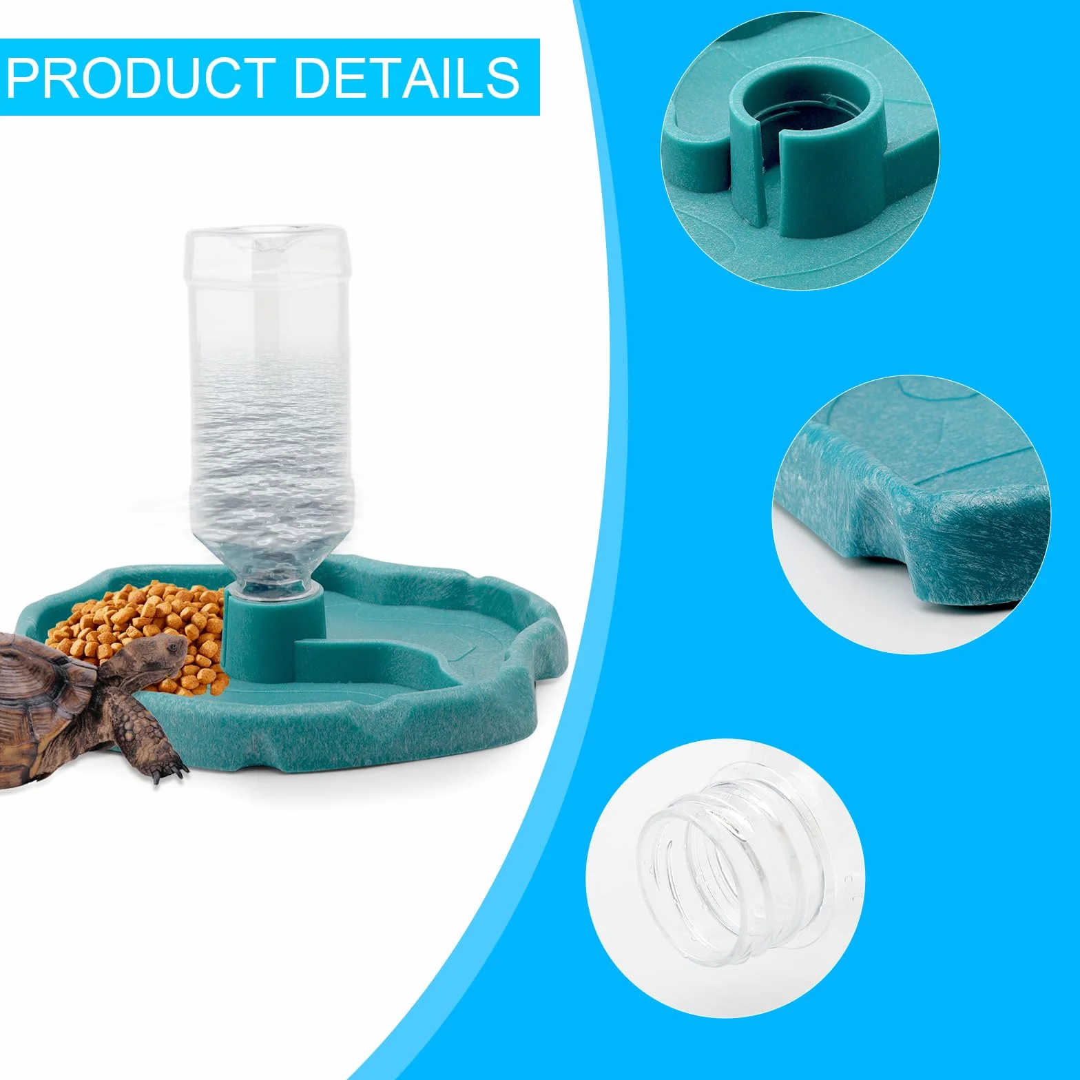 Gamelle 2 en 1 pour Reptiles et Tortues, Distributeur Automatique pour Nourriture et Eau en Plastique Transparent