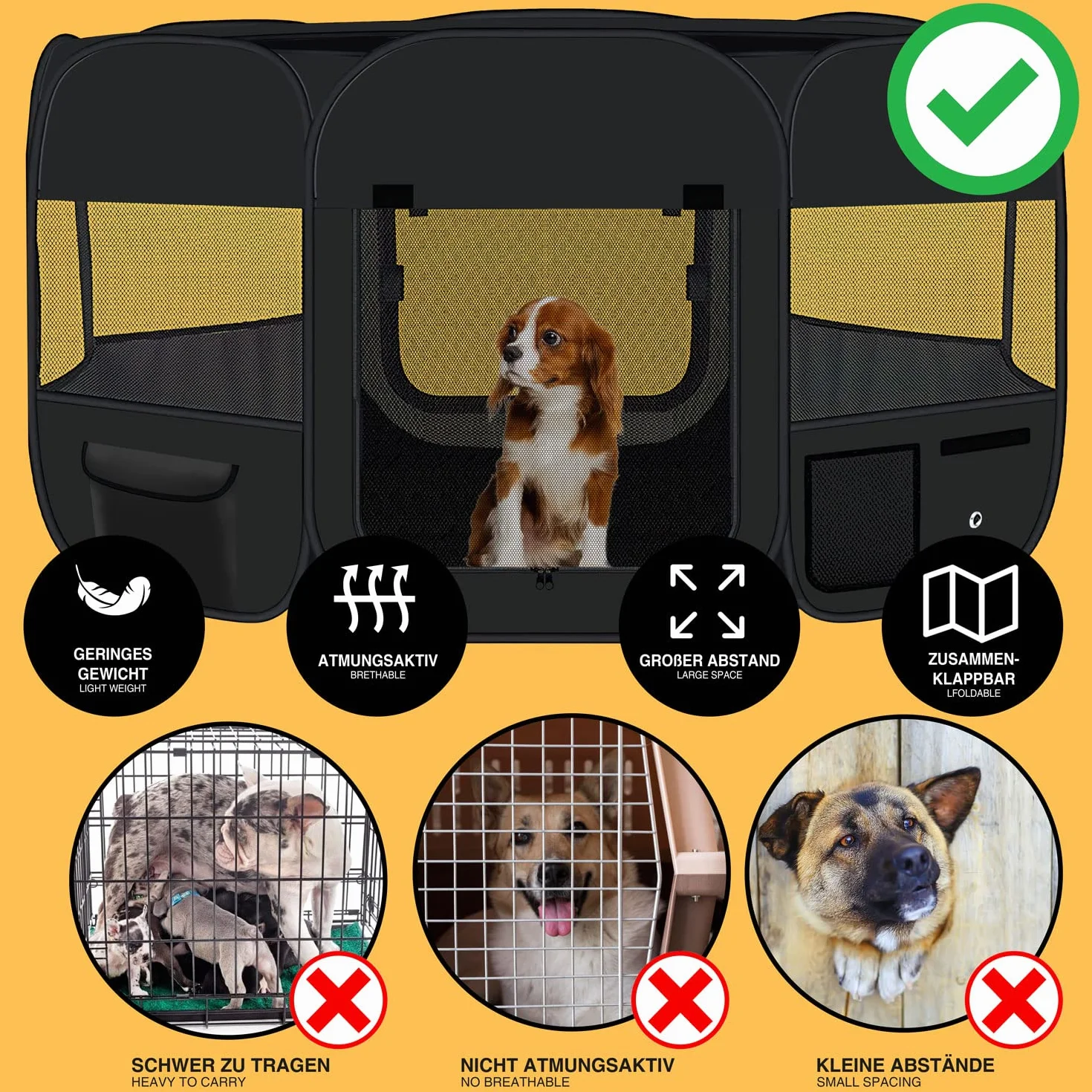 Parc pour Chiots XXL pour Chiens Chats Lapins Intérieur Extérieur Noir